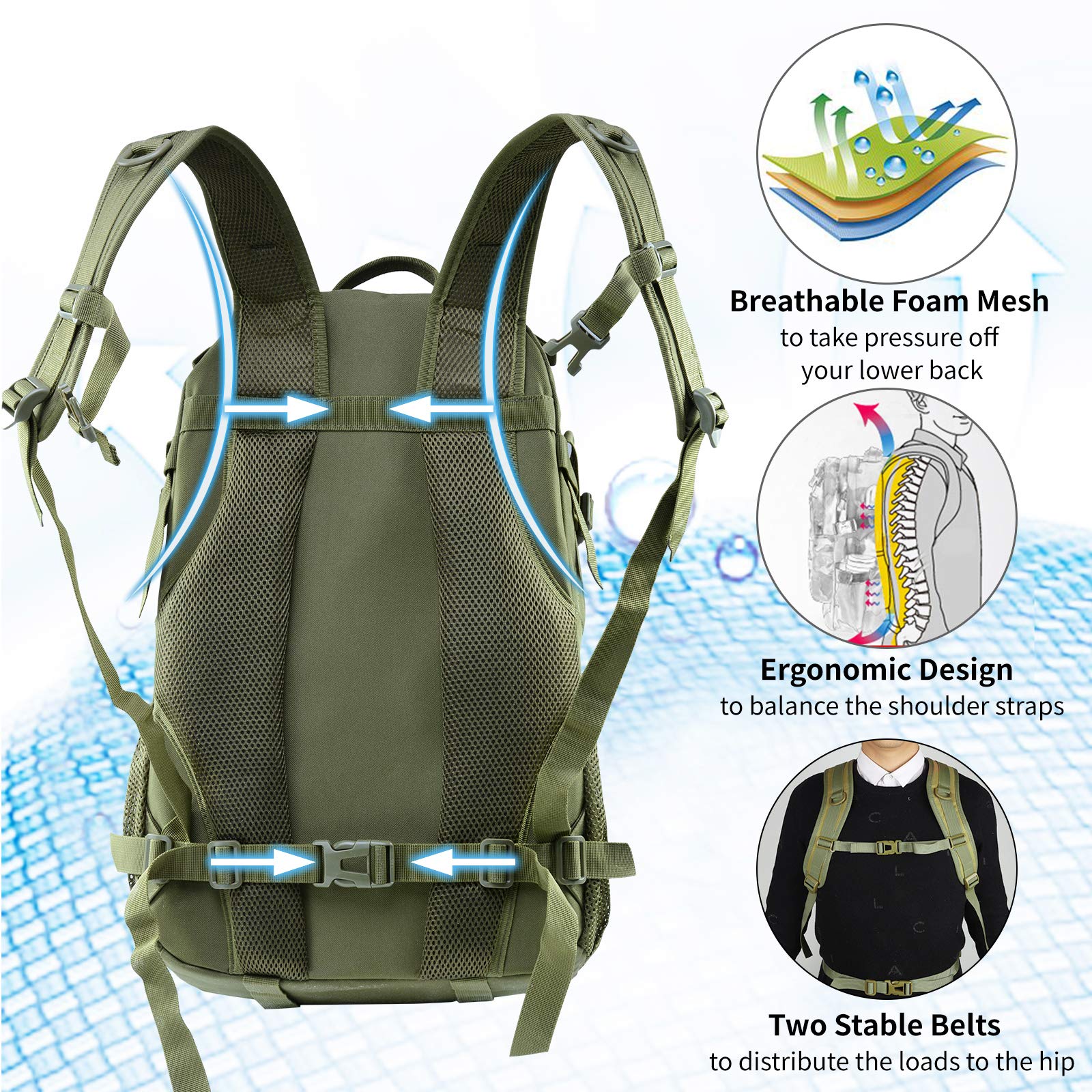 Jueachy Military Tactical Backpack 30L Army Assult Camouflage Hunting Rucksack Molle 3 Day Large Rucking Backpack for Outdoor Sports Trekking Hiking Travel Camping - Image 3