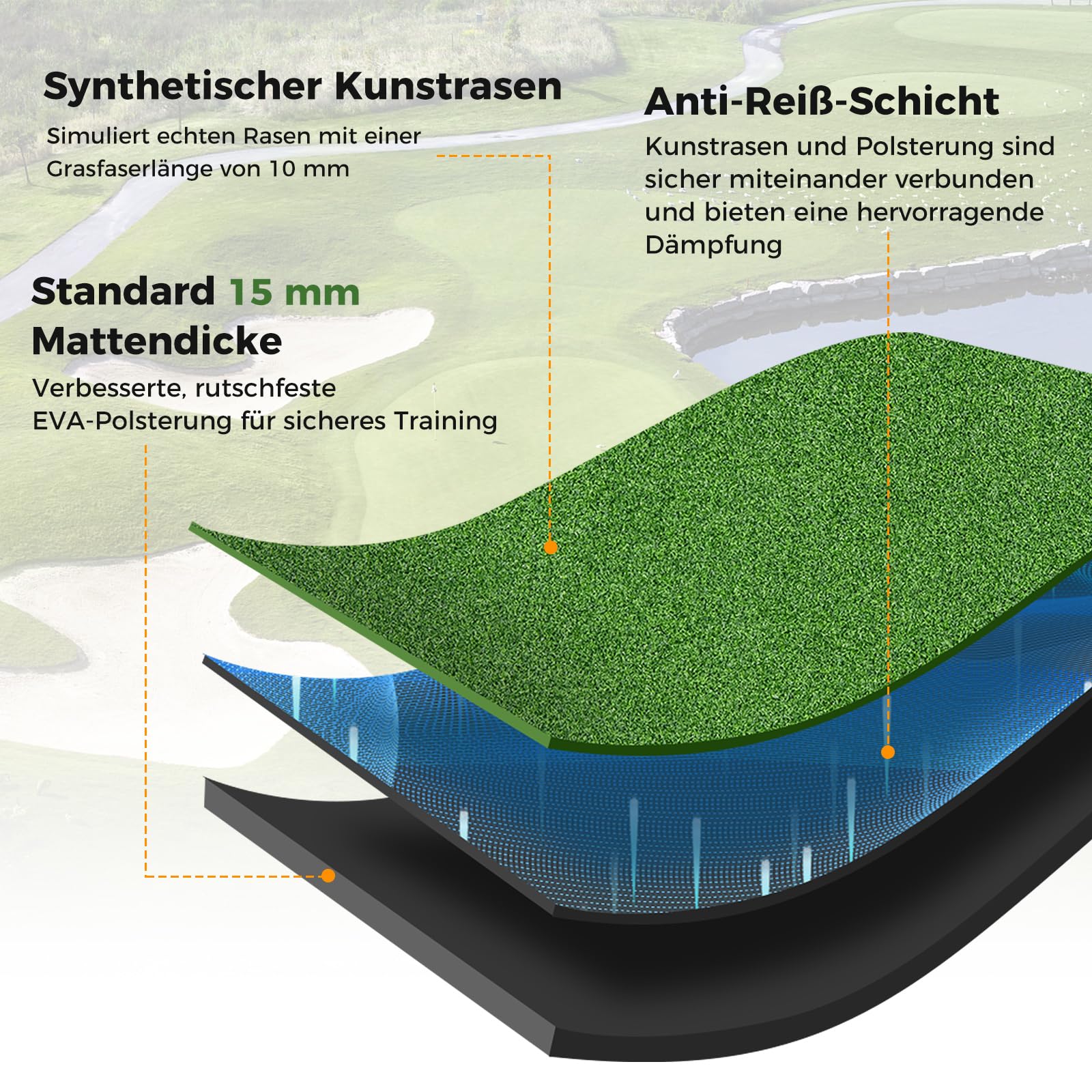 COSTWAY Golf Abschlagmatte, Golf Übungsmatte inkl. 2 Gummi-Tees und 2 Ausrichtungsstäbe, Golfmatte mit 6 Abschlagpositionen, für Indoor und Outdoor