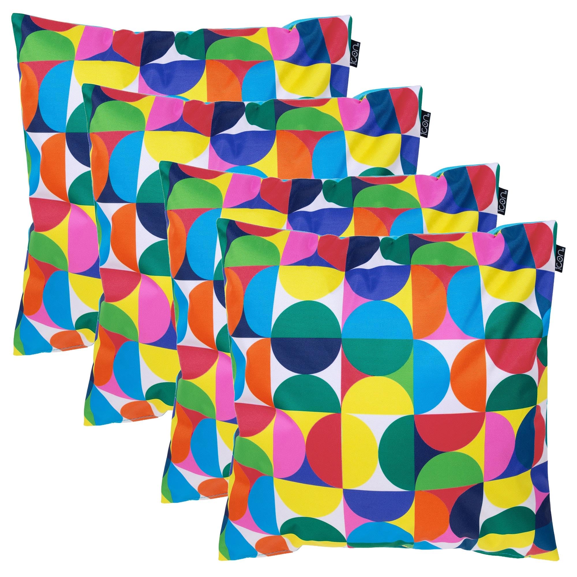Bean Bag Bazaar Outdoor Cushions Filled, Bright Collection, Circle Print, Set of 4, 43cm x 43cm, Water Resistant, Outdoor Cushions for Garden Furniture, Garden, Patio