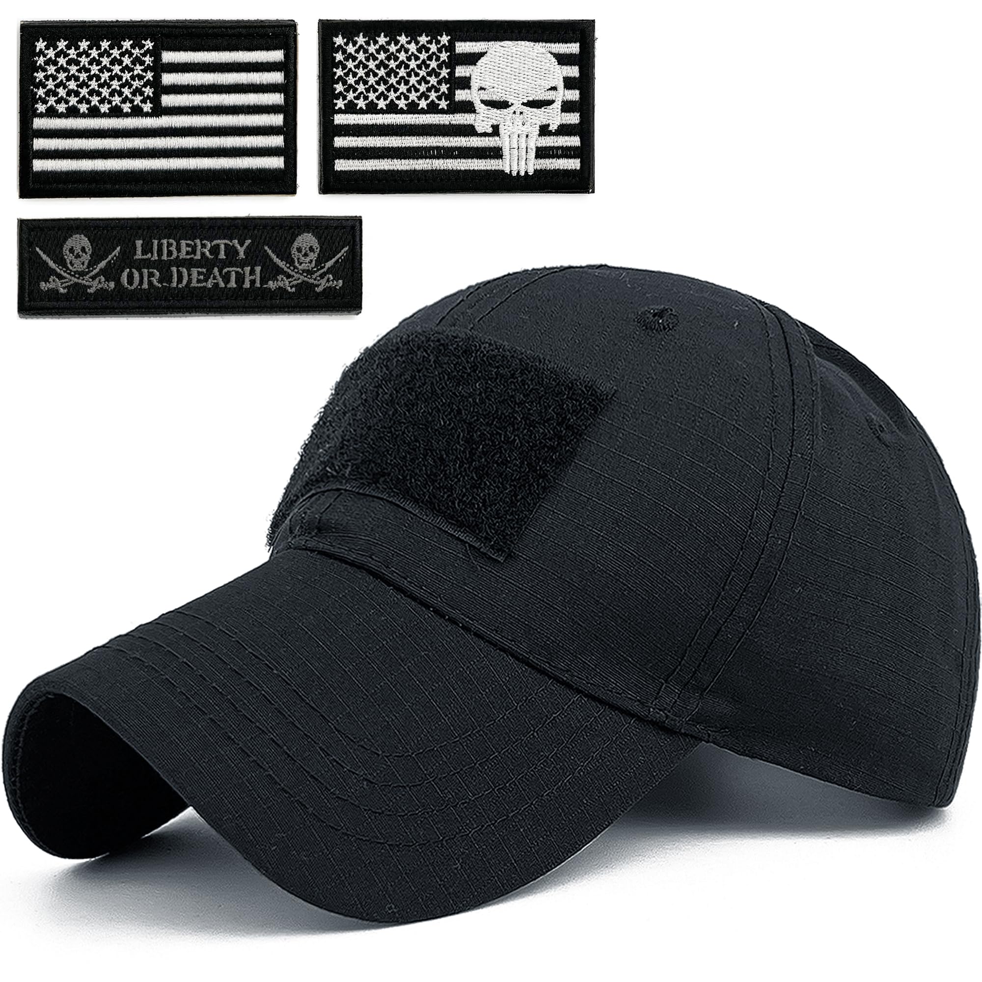 Masktide Tactical Military Mens Camo Baseball Hat with American Flag Skull Patch Patriotic Operator Camouflage Cap for Women, Army-Black-bw, One Size