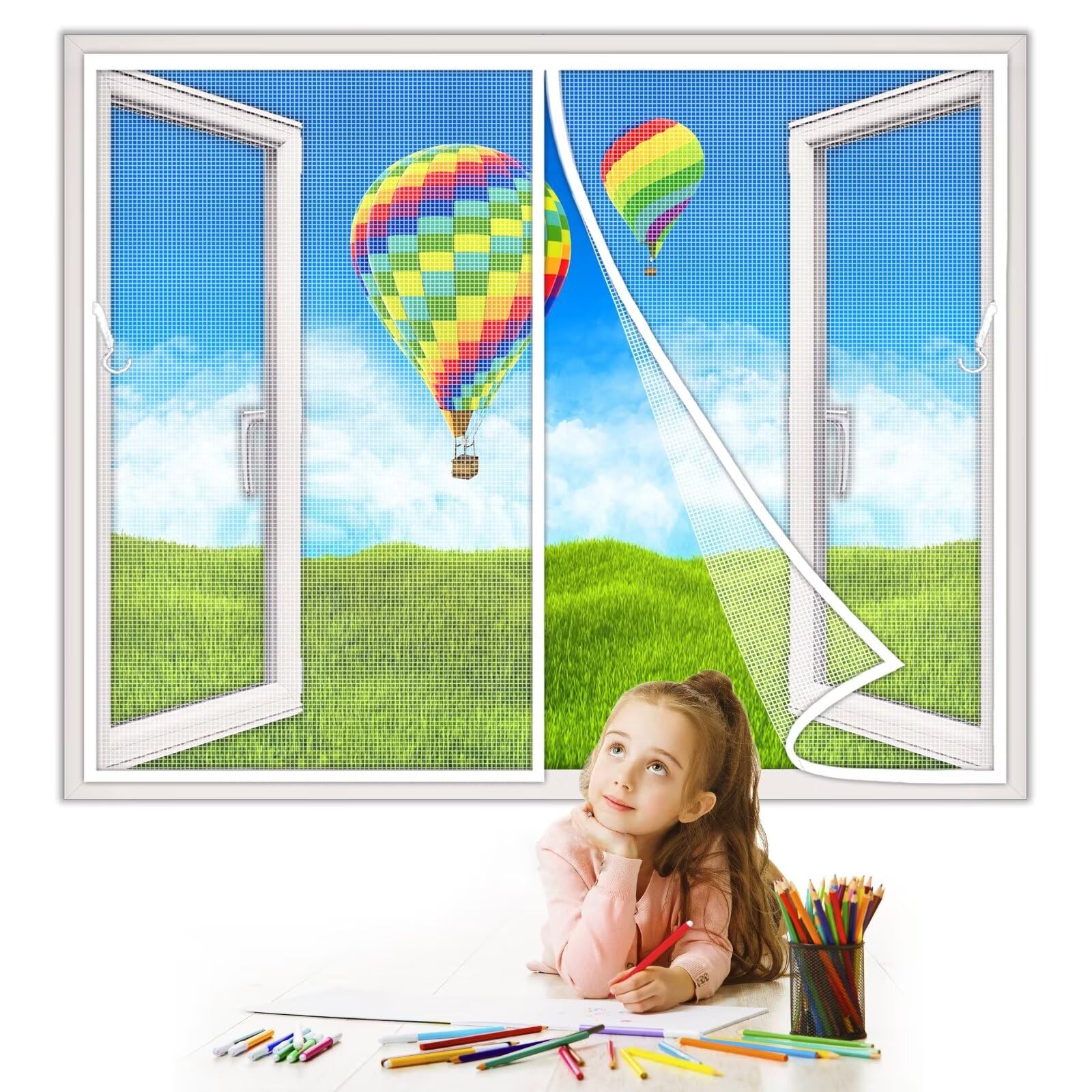 Magnet Insektenschutz Fenster Moskitonetz, 300x275cm Automatisches Schließen Magnetische Adsorption Moskitonetz Fenster, für BalkonFenster Wohnzimmer TerrassenFenster, Weiß 1995-Größe