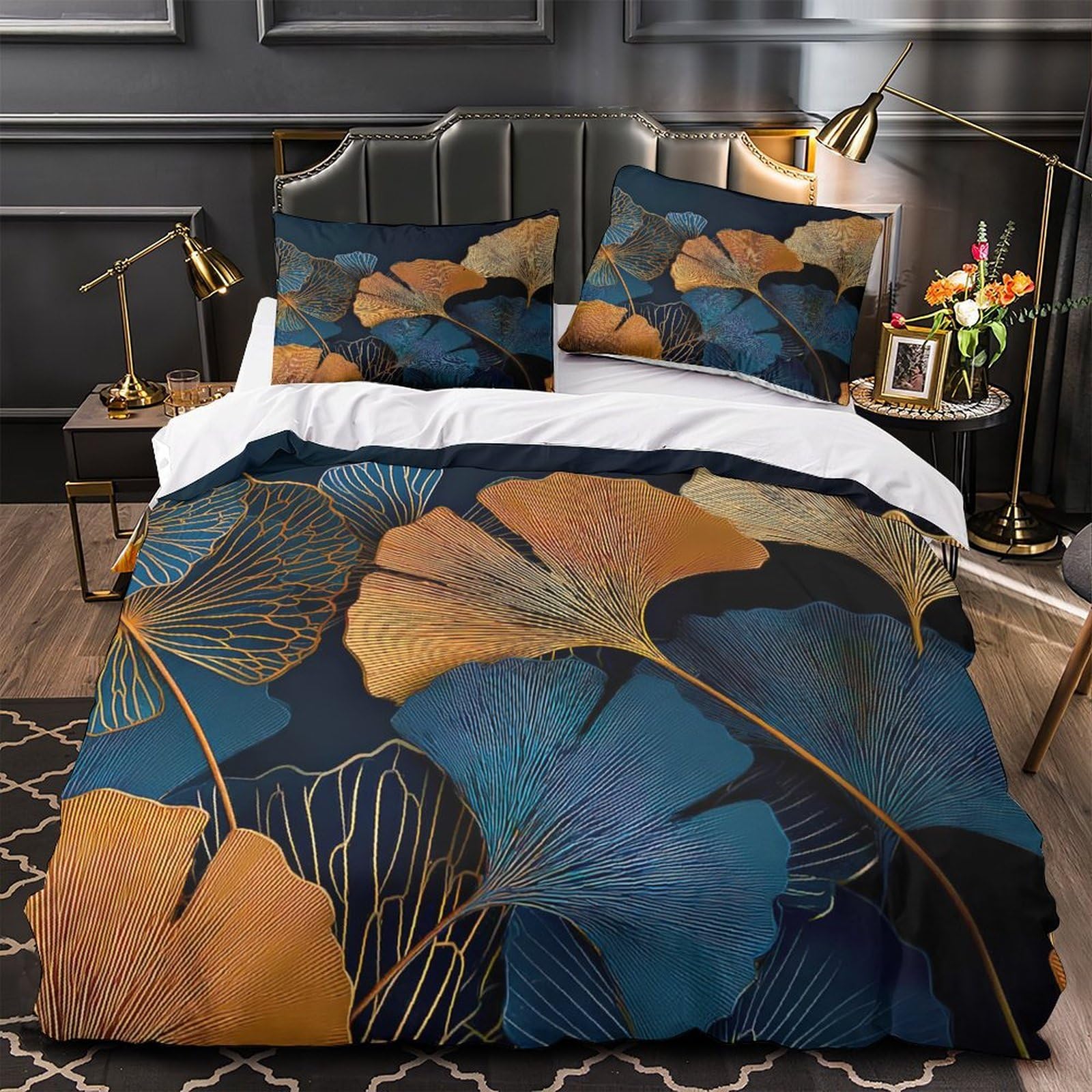 Housse de couette ginkgo 140x200cm pour chambre d'enfant botanique