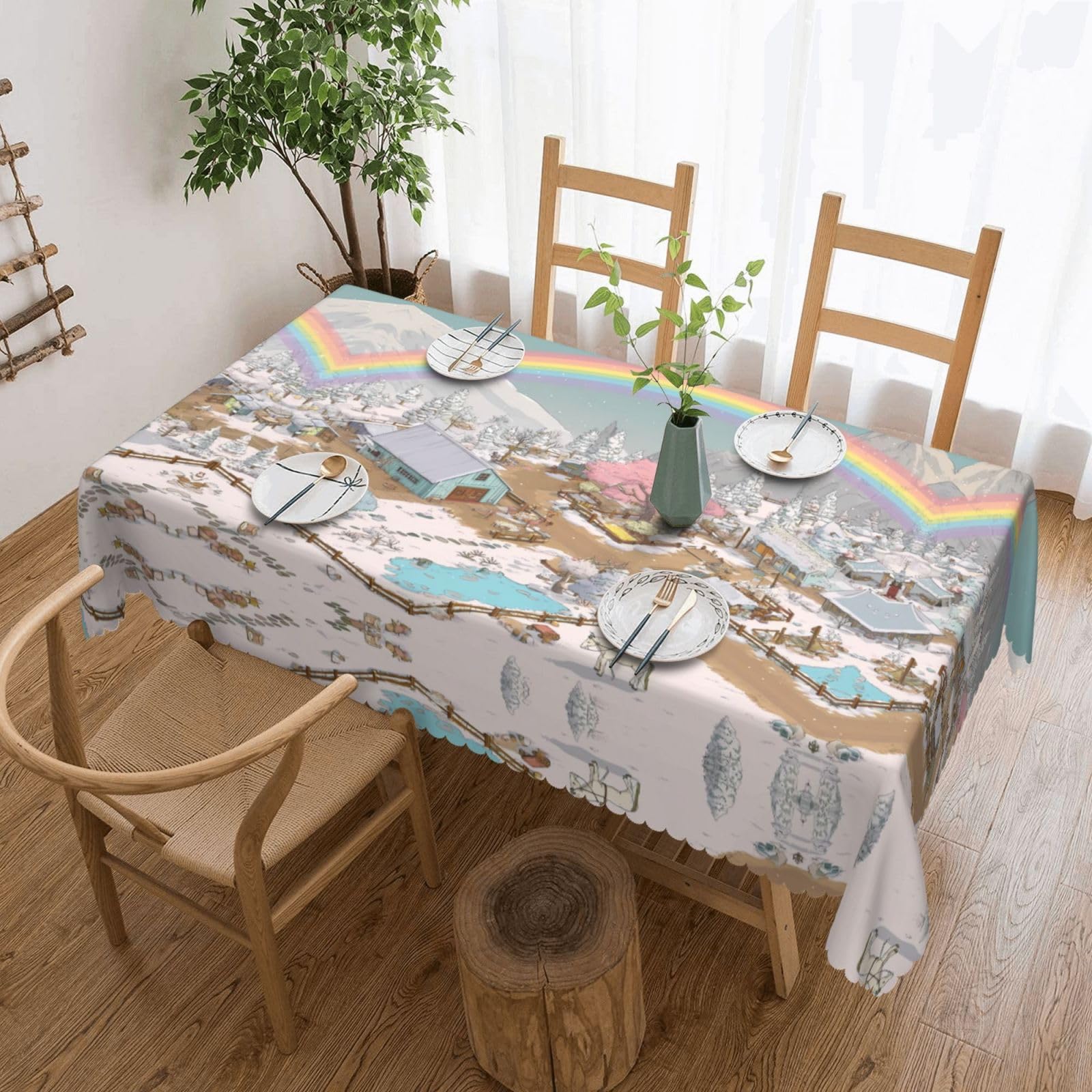 MROWYC Rainbow Town Printed tablecloths are suitable for hotels, picnics, and parties, and can effectively protect the tabletop