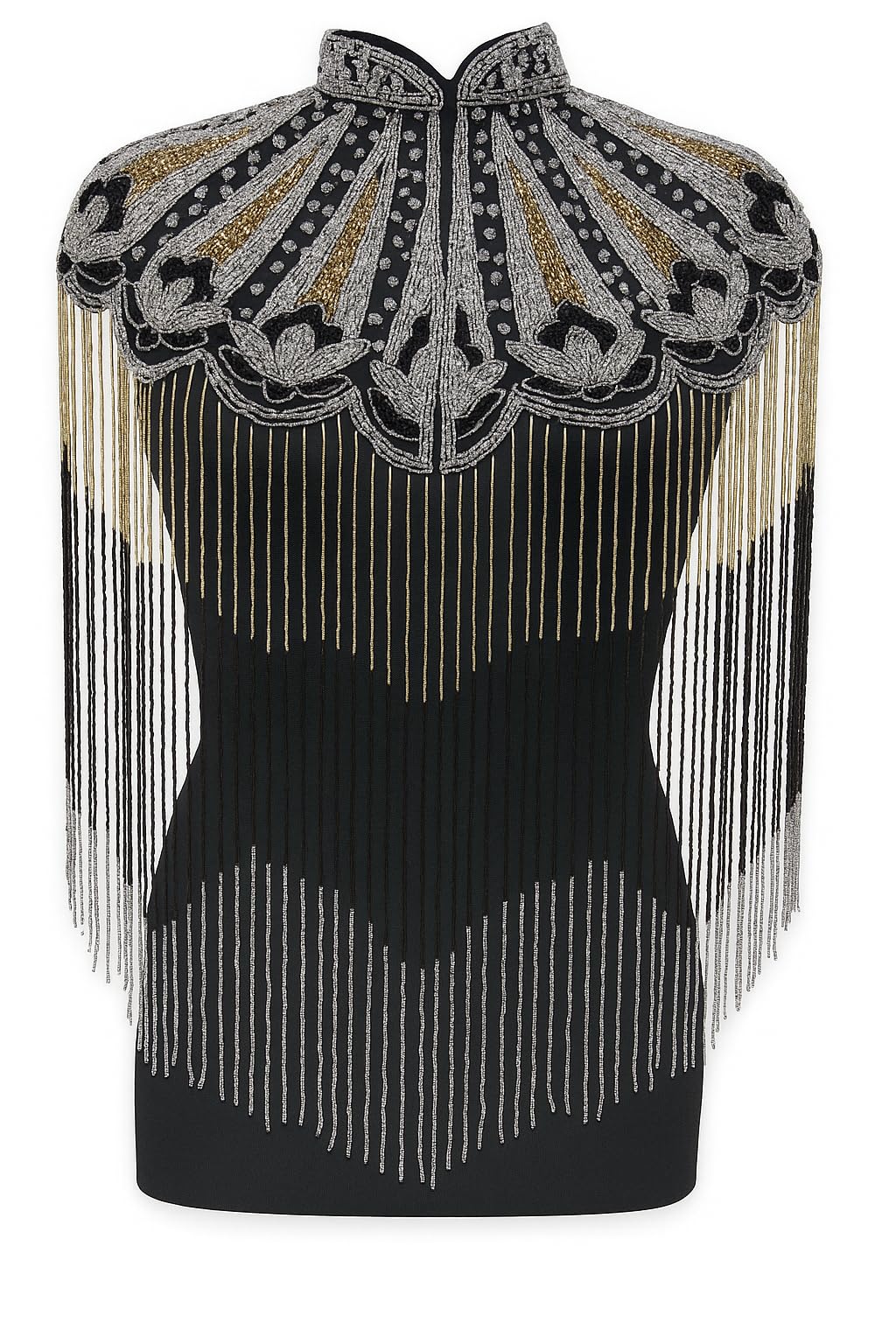 rua craft Beaded Shrug Poncho Cape for Women | Handcrafted Embellished Capelet with Fringe | Black-Golden-picture-44