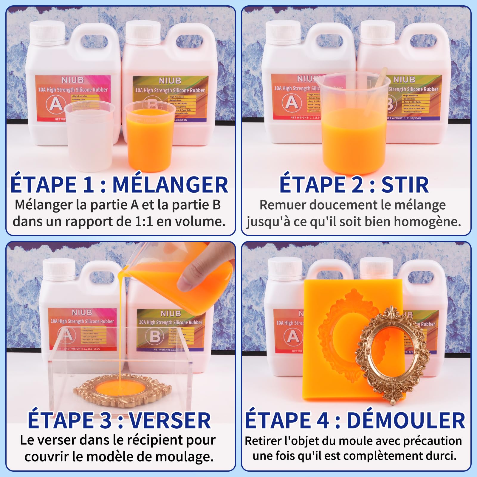 10A Silicone pour Moulage, Silicone Liquide pour Moulage, 1,1KG Silicone Moulage, Fabrication Moule Silicone, Kit de Fabrication de Moule en Silicone, Silicone pour Moulage Alimentaire