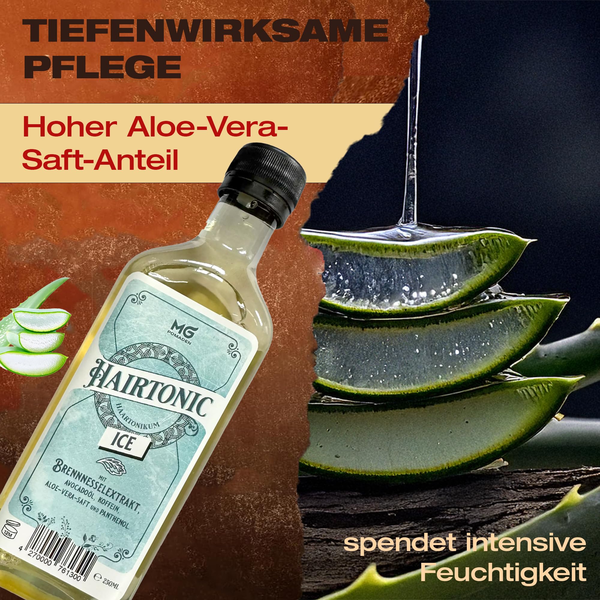 Hairtonic ICE, Kühleffekt durch Menthol, Haartonikum, Haarwasser, pflegend für Haar & Kopfhaut mit Koffein Brennnesselextrakt, Aloe-Vera-Saft, Avocadoöl, Panthenol, Unterstützt Haarwachstum