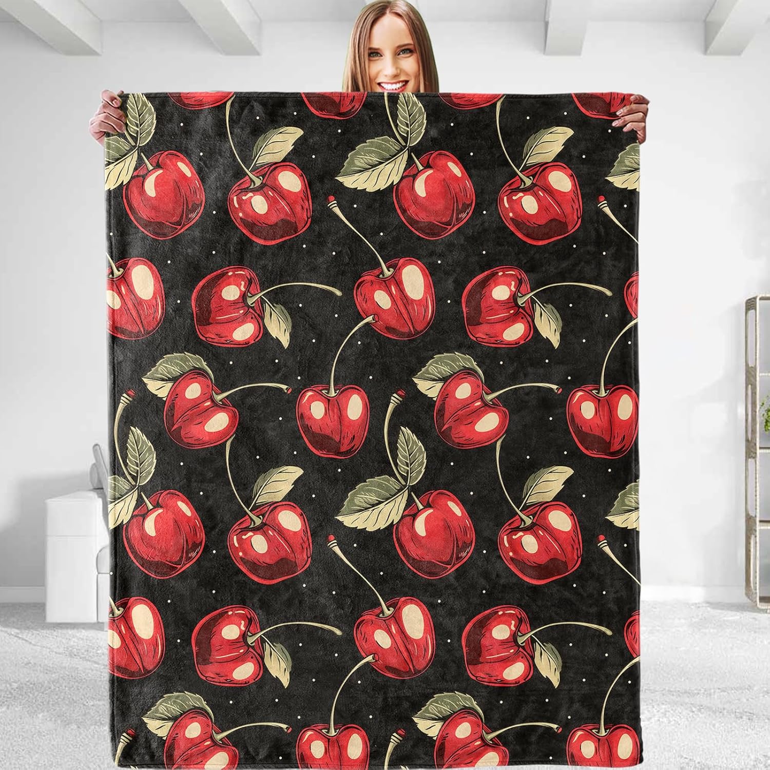 Funny Cherry Plush Throw Blanket - Soft, Comfy, Warm, and Fuzzy Flannel Blanket Ideal for Couch, Bedroom, Travel, Bed, Office for Men and Boys 50x60 inches