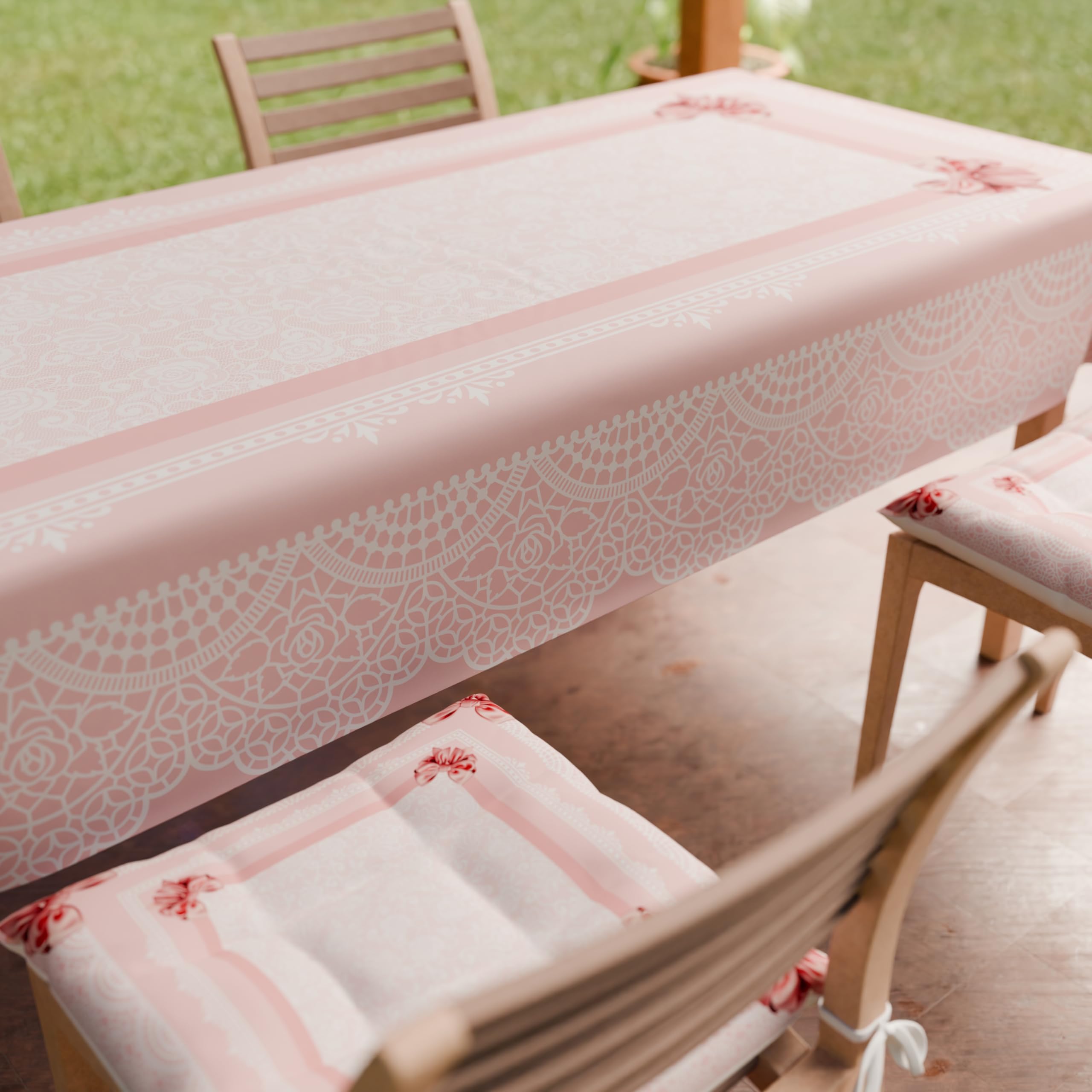 Tovaglia Rettangolare Hiser Antimacchia | Impermeabile E Antipolvere | Poliestere, Per Interni/esterni | Rosa Fata, 140x240 Cm - 5