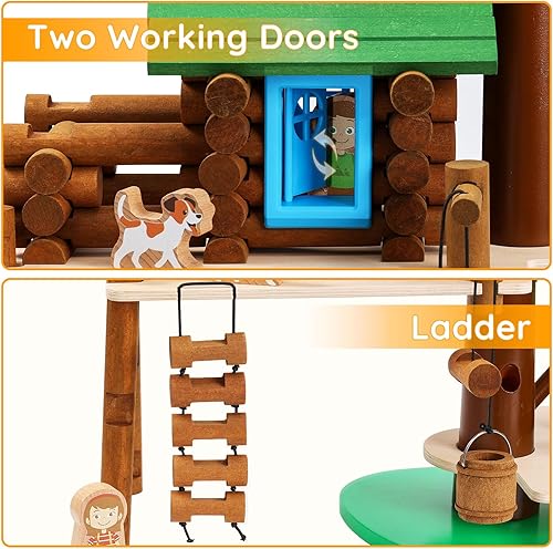 Miniatura 6 de SainSmart Jr. Juego de construcción de casa de árbol de madera de 2 niveles, regalo educativo para niños, juguete creativo STEM con cabañas y hojas
