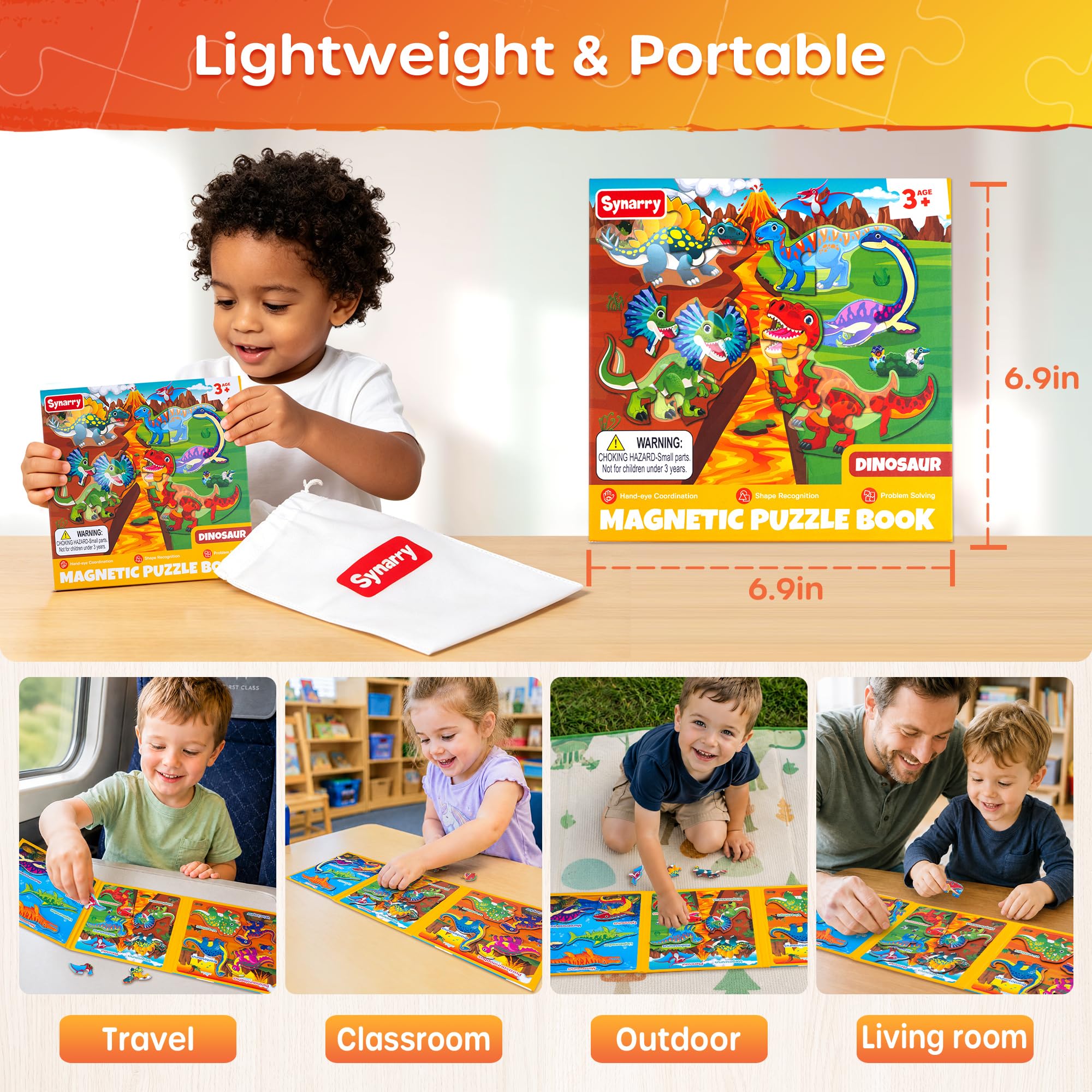 Dinosaur Puzzles for Kids - Magnetic Travel Toys -6 Dinosaur Puzzles for Kids - Magnetic Travel Toys -6
