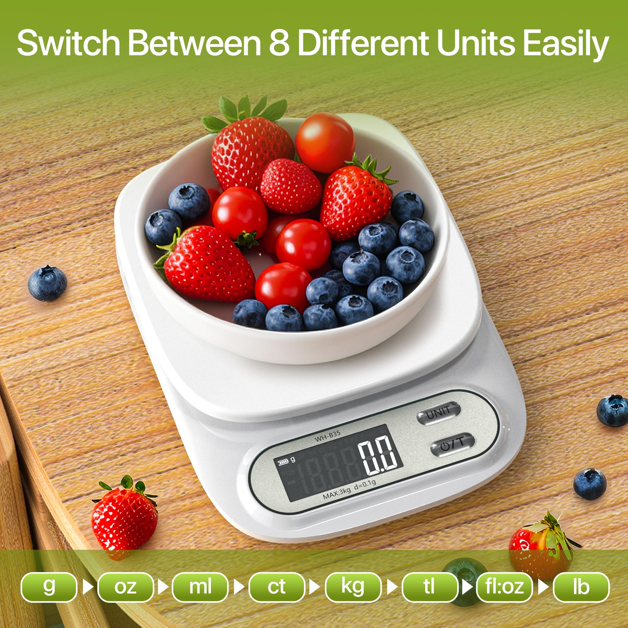 Bilancia Da Cucina Elettronica Ad Alta Precisione 3000 G/0,1 G Con Display LCD Retroilluminato 9 Unita E Funzione Tara In Acciaio Inossidabile Digitale Intelligente Per Alimenti Multifunzionali 90193282