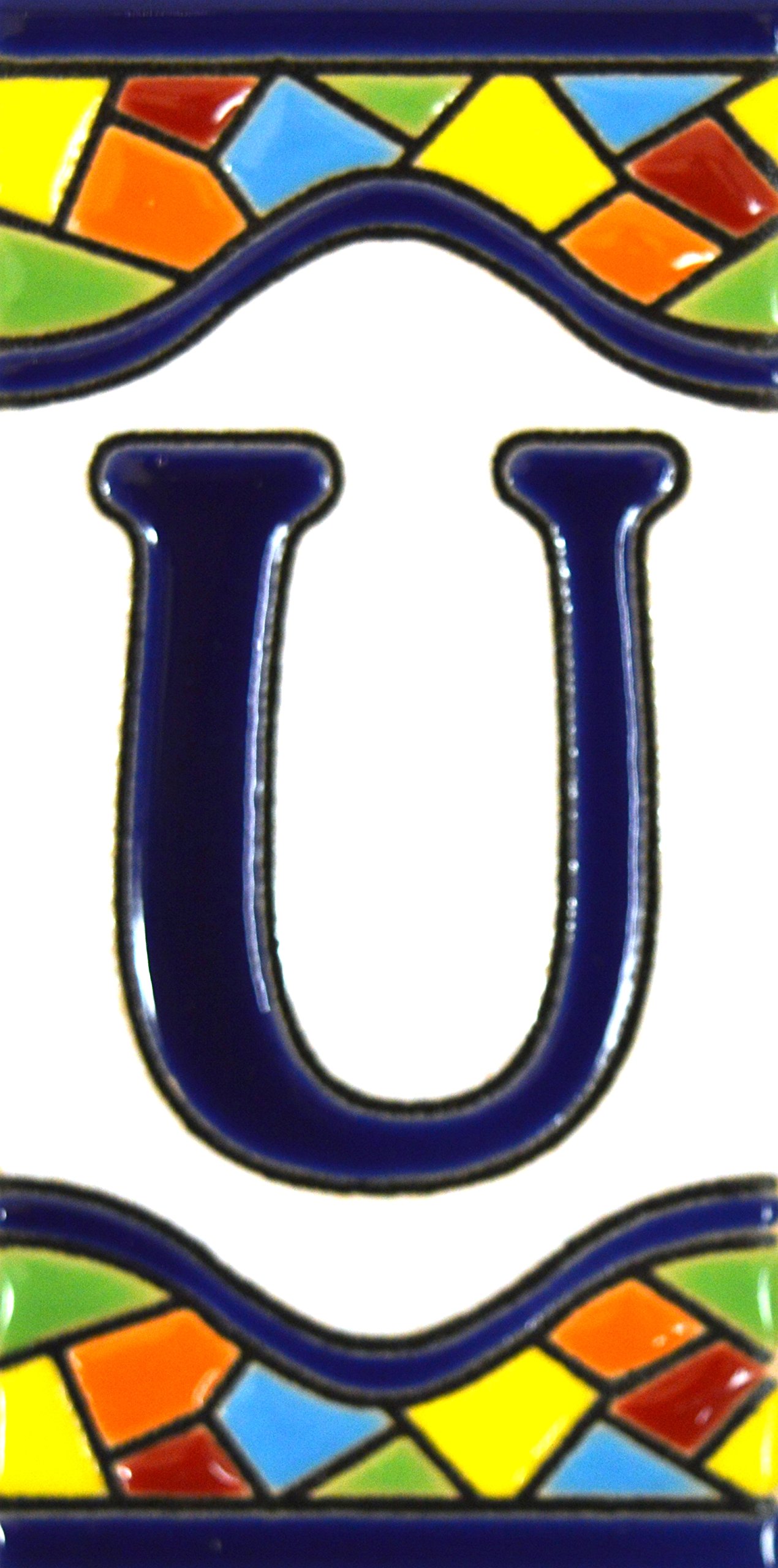 Art Escudellers Letter "U" House Letters 4 Inch. Handpainted House Letter Tiles For Signs, Addresses And Names. Address Numbers For Houses. House Address Numbers And Letters. Design Mosaico Mediano 4,29" X 2,13" (Letter U)