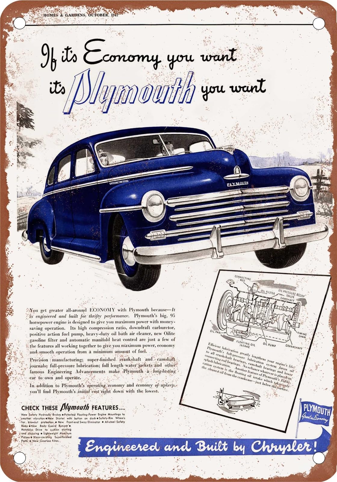 METAL SIGN - 1947 Plymouth Vintage Ad 02 - Old Retro Rusty Look home decor