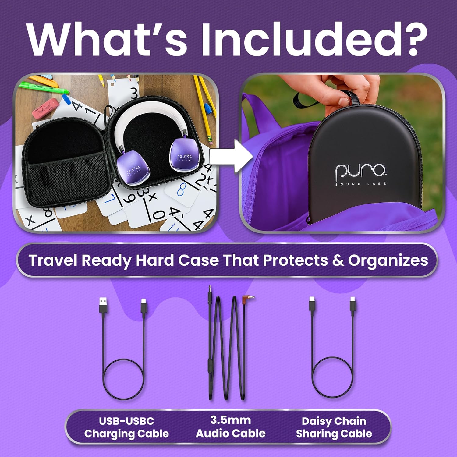 Puro Sound Labs Noise Cancelling Headphones for Kids - 85 dB Volume Limit, Built in Mic, 35-Hour Battery, Lightweight On Ear Design & Comfy Fit, Bluetooth Headphones for Kids – PuroQuiet Plus, Purple - Image 7