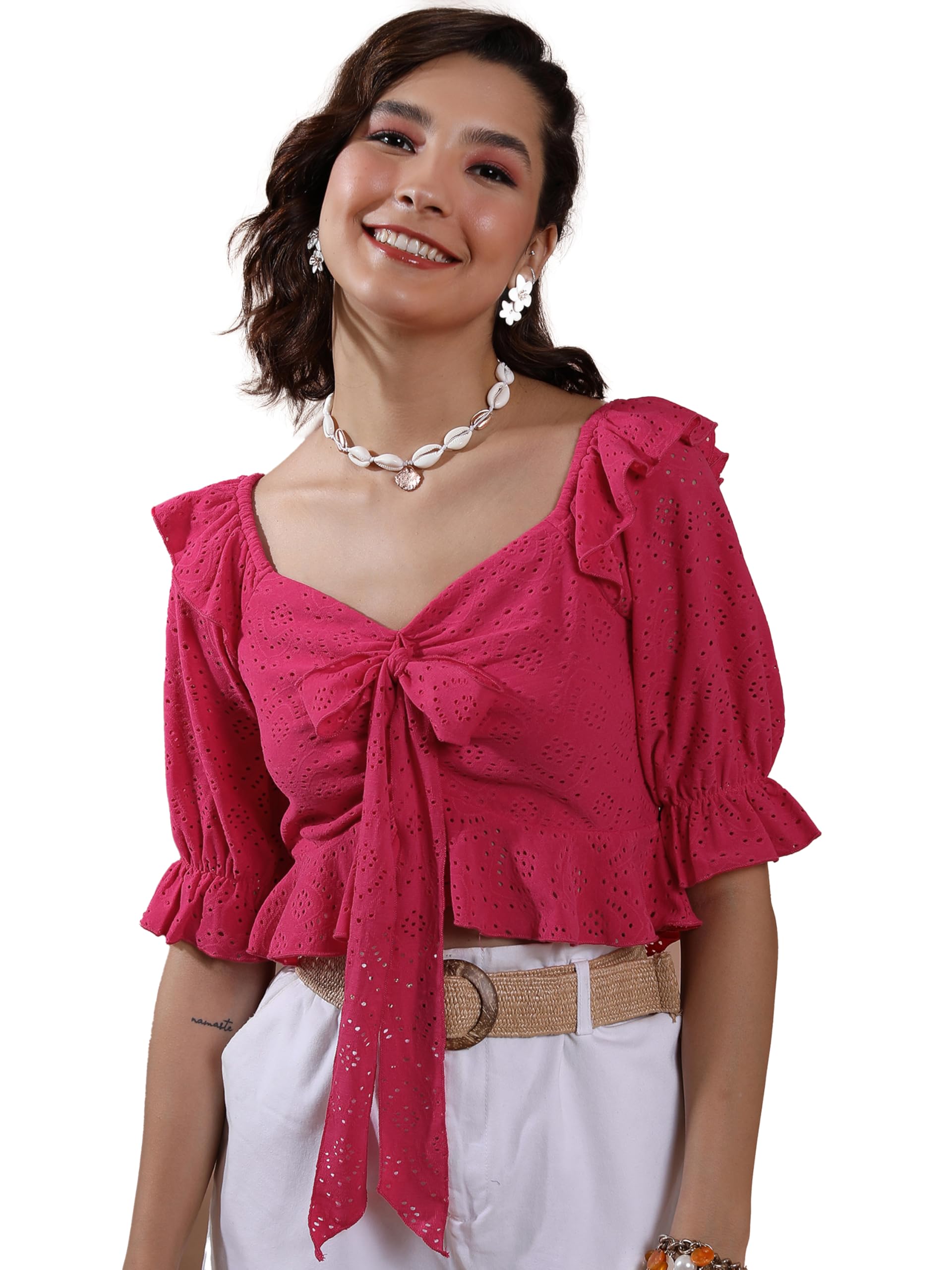 Ketch Women's Polyester Solid Regular Fit Tops in neutral