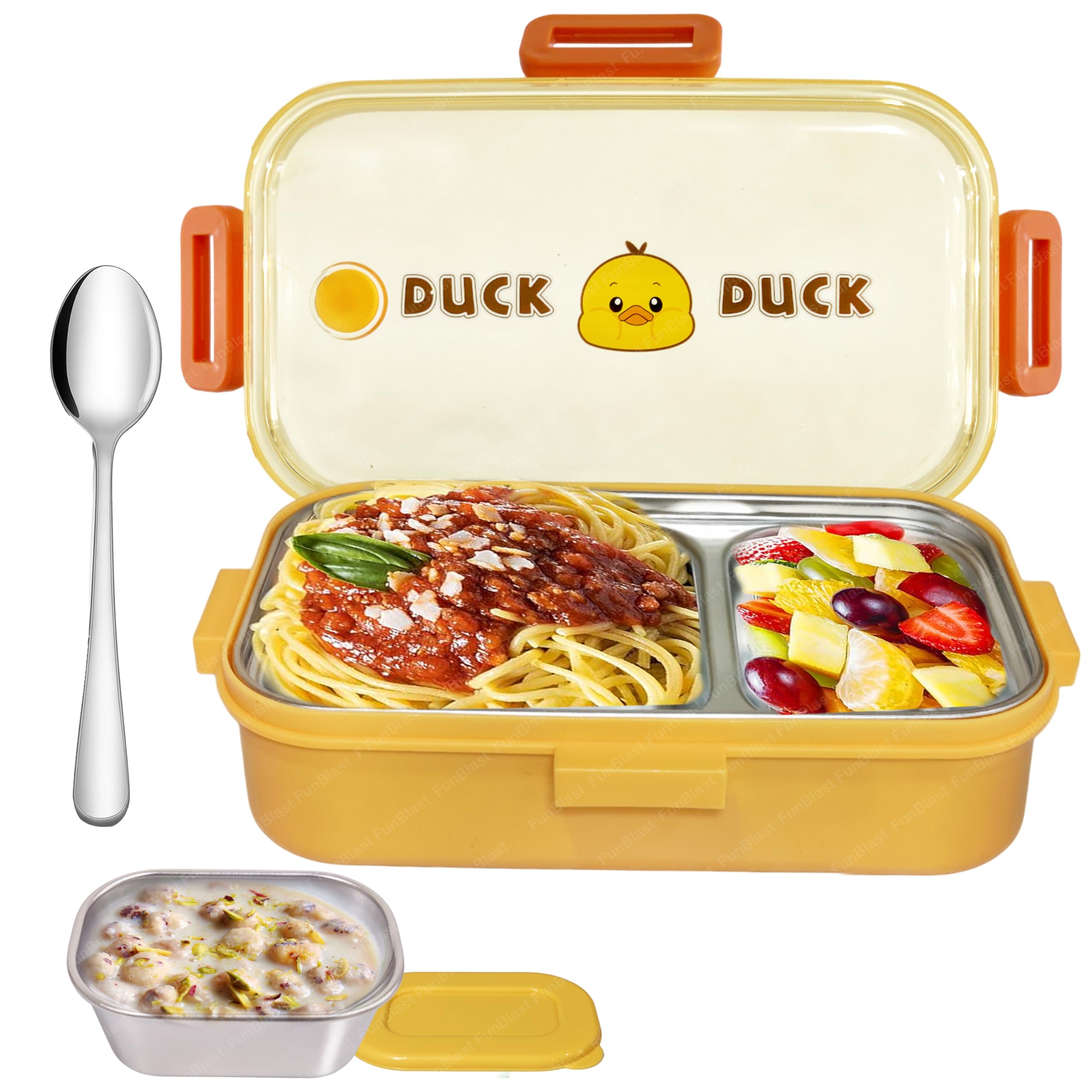 FunBlast Lunch Box for Kids - Tiffin With Spoon & Small Soup Bowl, SS304 Air-Tight Insulated Box for School - 700ML (Duck)