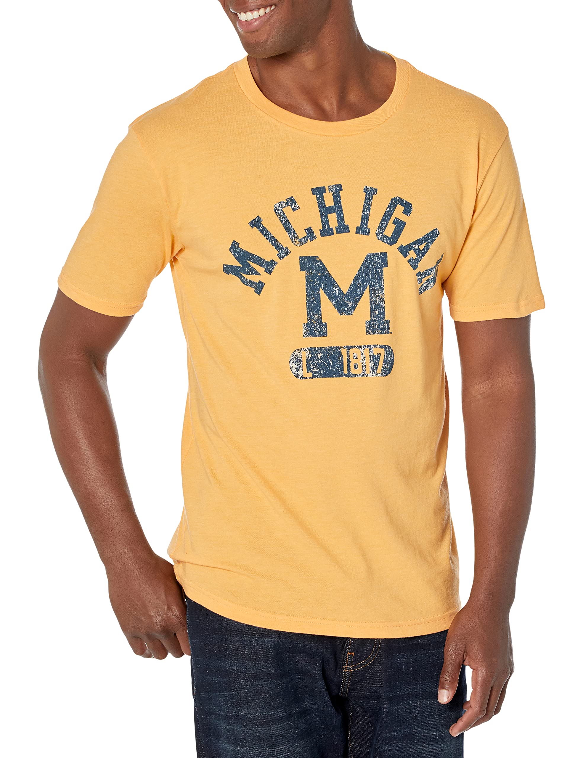 Reserve Collection by Blue 84 NCAA Michigan Wolverines Mens Vintage Tri-Blend Vault T Shirt, Michigan Wolverines Golden, Large