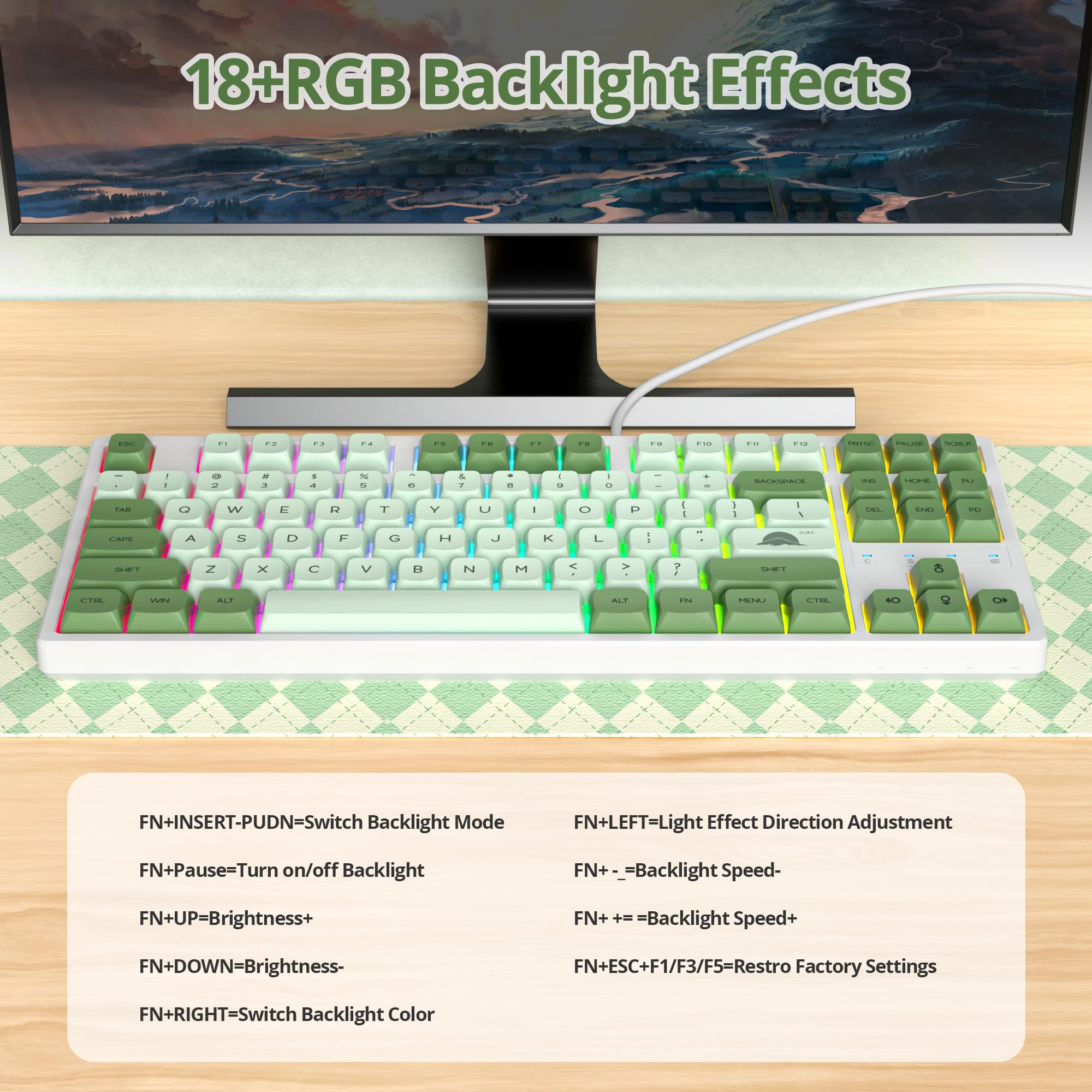 Tastiera Gaming 75% Tenkeyless- Tastiera Meccanica Compatta 80% TKL RGB Senza Tastierino Numerico - Illuminazione RGB - Layout Qwerty Americano