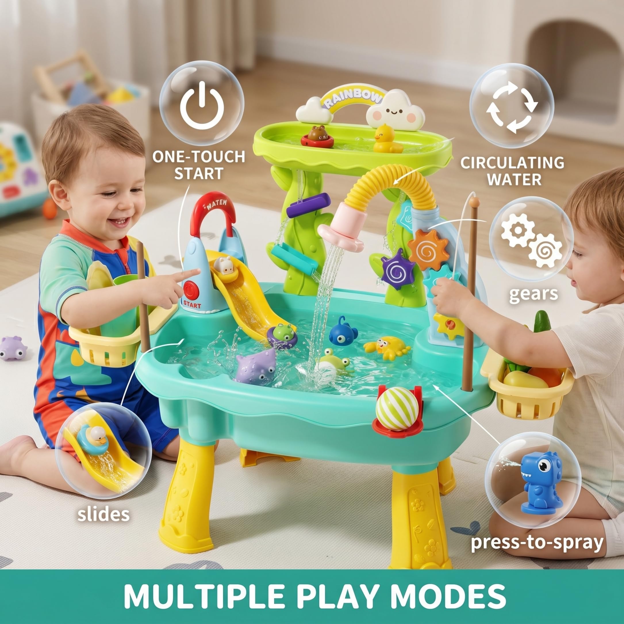 Mesa de Arena y Agua 6 en 1 – 2 con Sistema de Circulación, Tobogán y Juegos de Pesca
