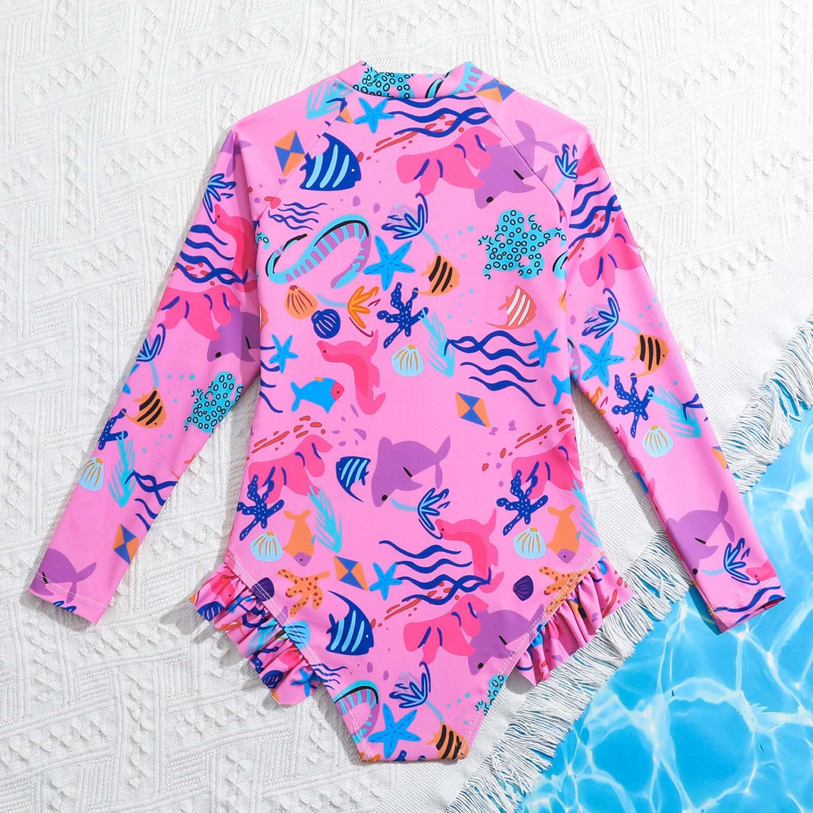 Genérico Bañador Niña Natacion Traje de Baño de Manga Larga con Estampado Floral para Niñas - Bañador Entero Veraniego y Cómodo para Playa y Piscina