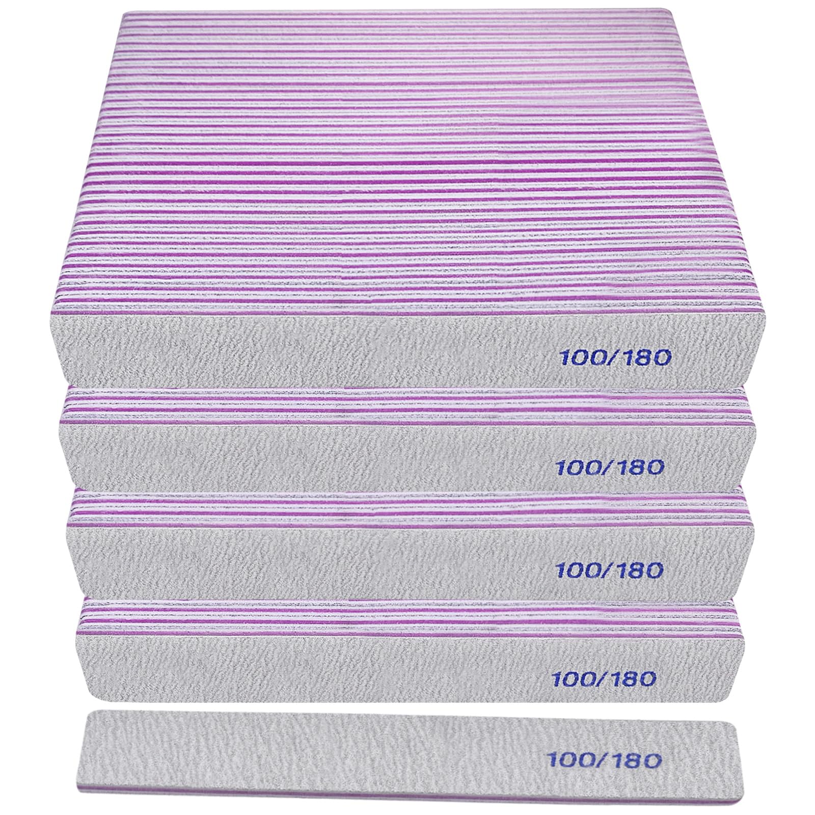 Lima de uñas de grano 100/180 (paquete de 100), limas de uñas acrílicas y naturales, lima de uñas profesional de doble cara, reutilizable, lavable, para manicura, cuadrada, color gris