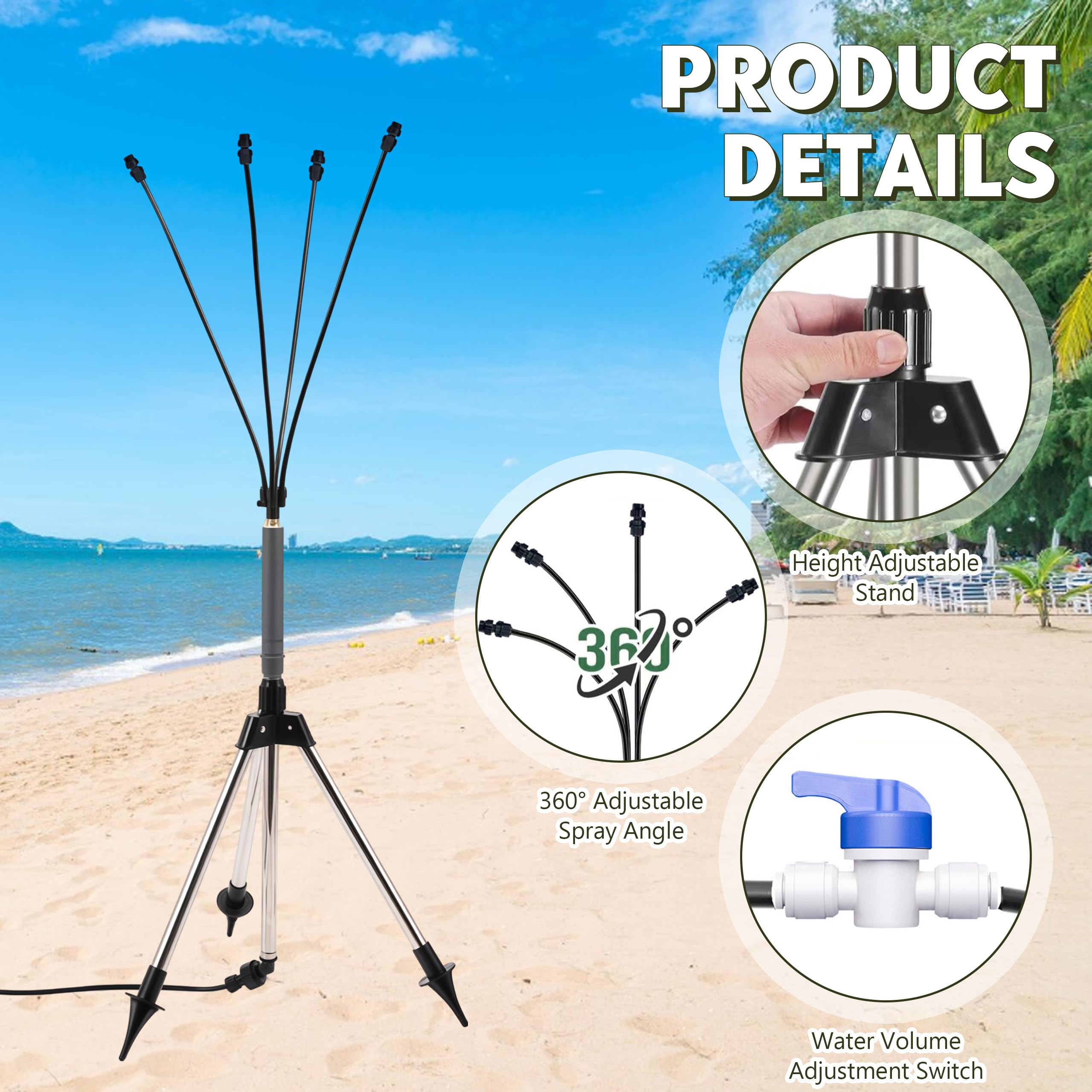 Vaporisateur sur pied pour terrasse, refroidissement de terrasse avec conduite d'eau de 8 m, système de pulvérisation portable pour terrasse, jardin, extérieur