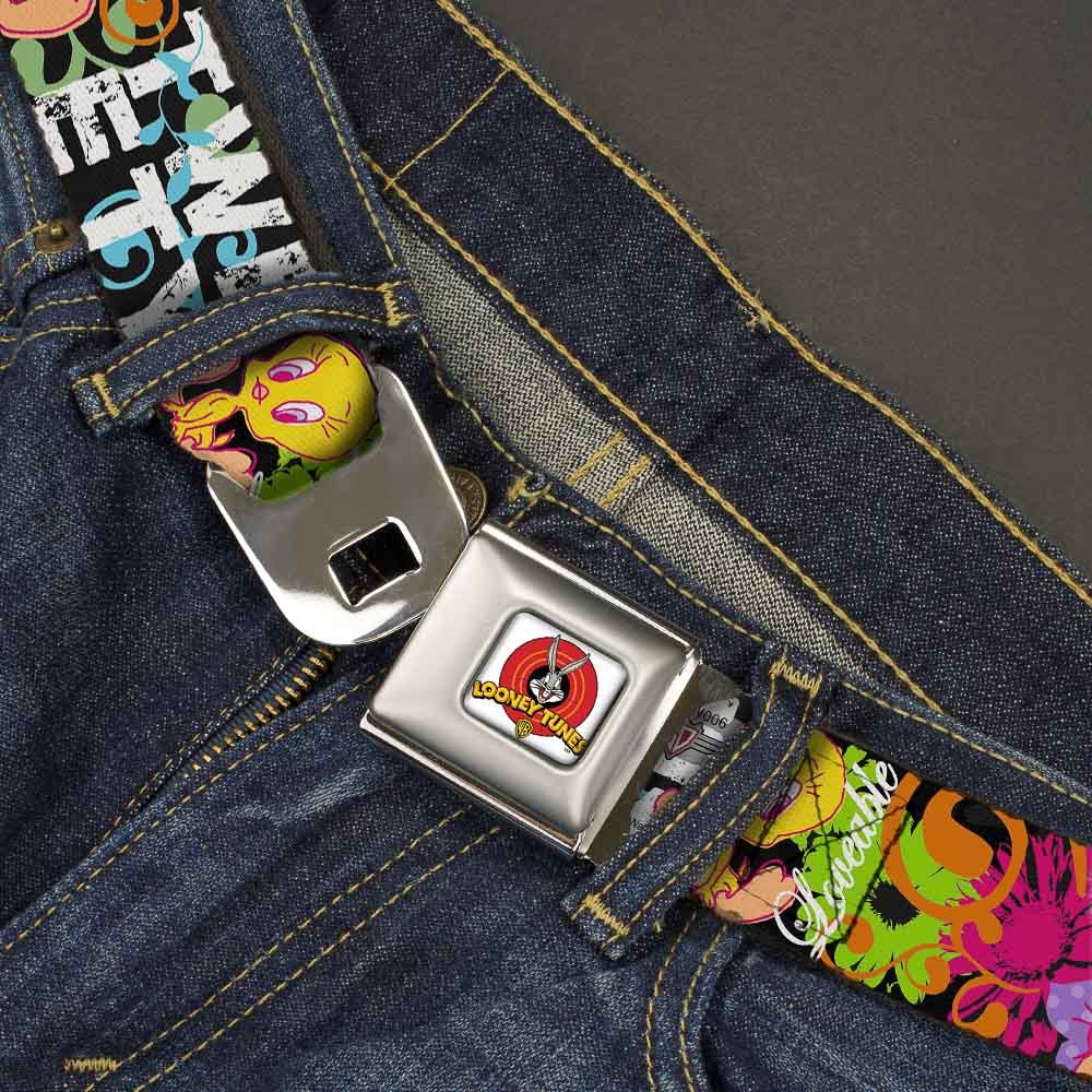 Buckle-Down Seatbelt Belt - Tweety Bird Poses LITTLE CUTIE-LOVEABLE Black/Multi Color - 1.0