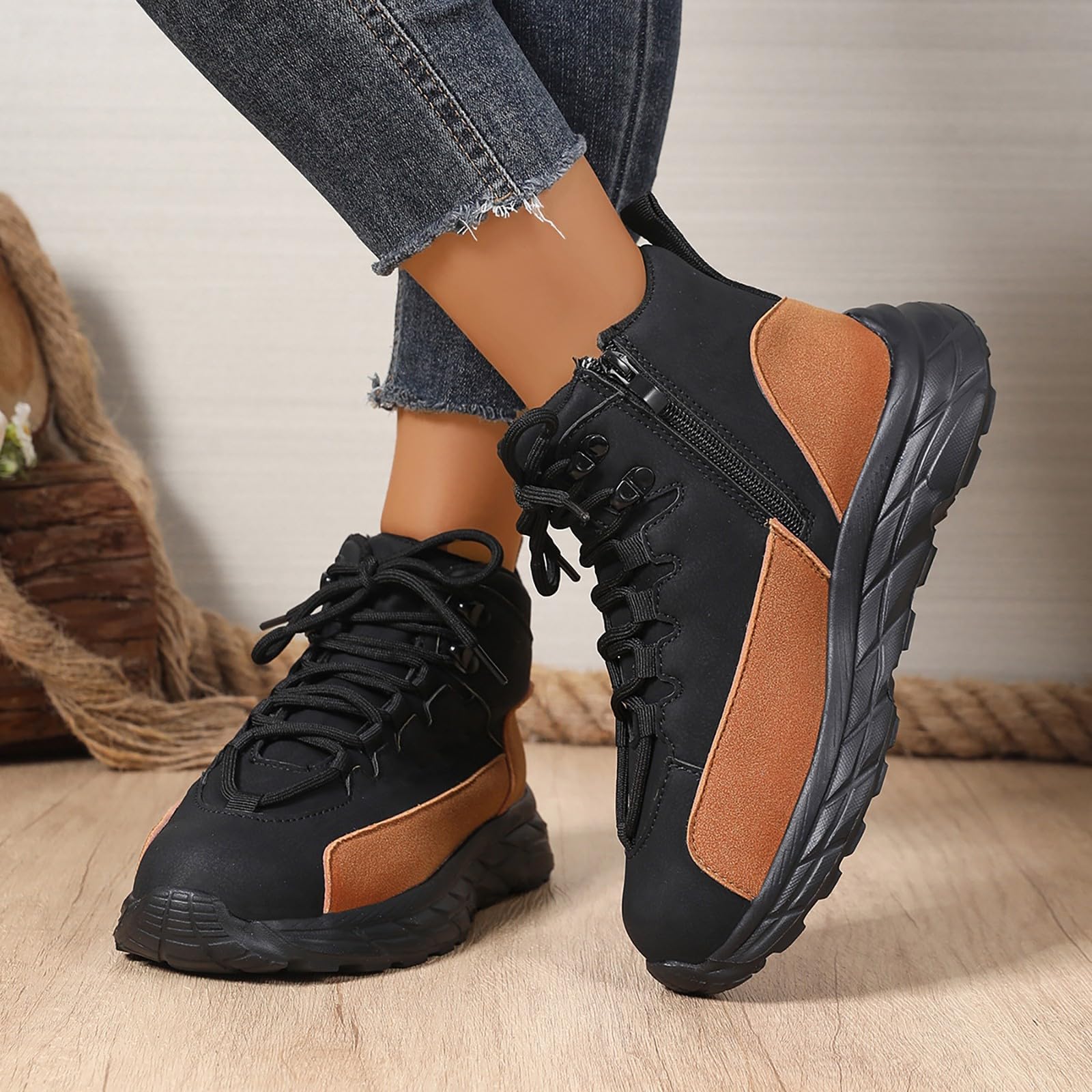 Zapatillas altas para mujer, con cremallera, ligeras, para senderismo