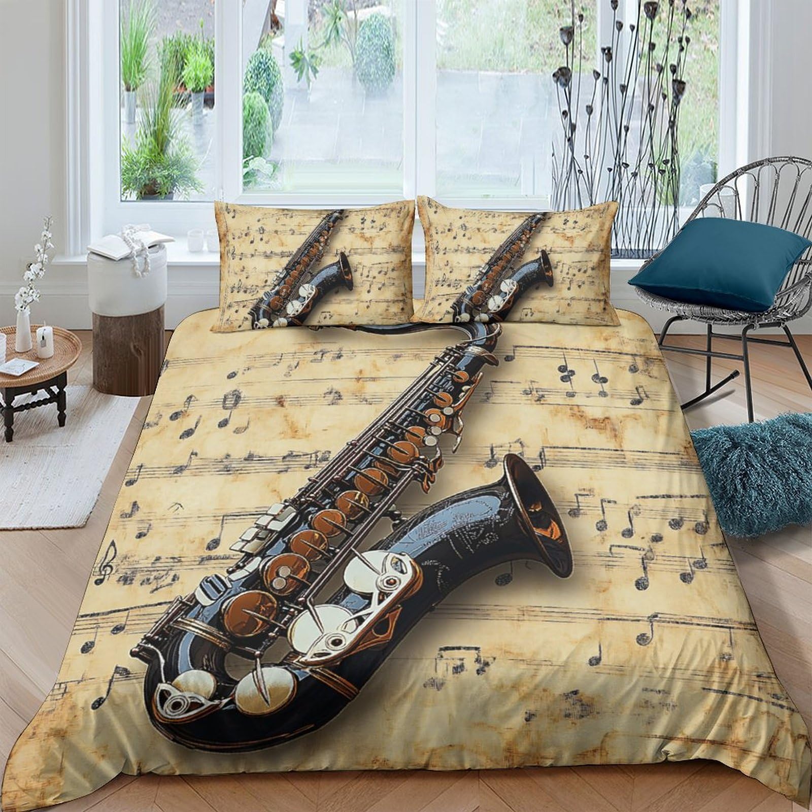 Ctjqhvkz Style-3 3D Printed Saxophone Music Sheet Fitted Sheet Microfiber Soft Anti-Slip Bed Cover For Bedroom Dorm Mattress Decor Single（135X200cm）