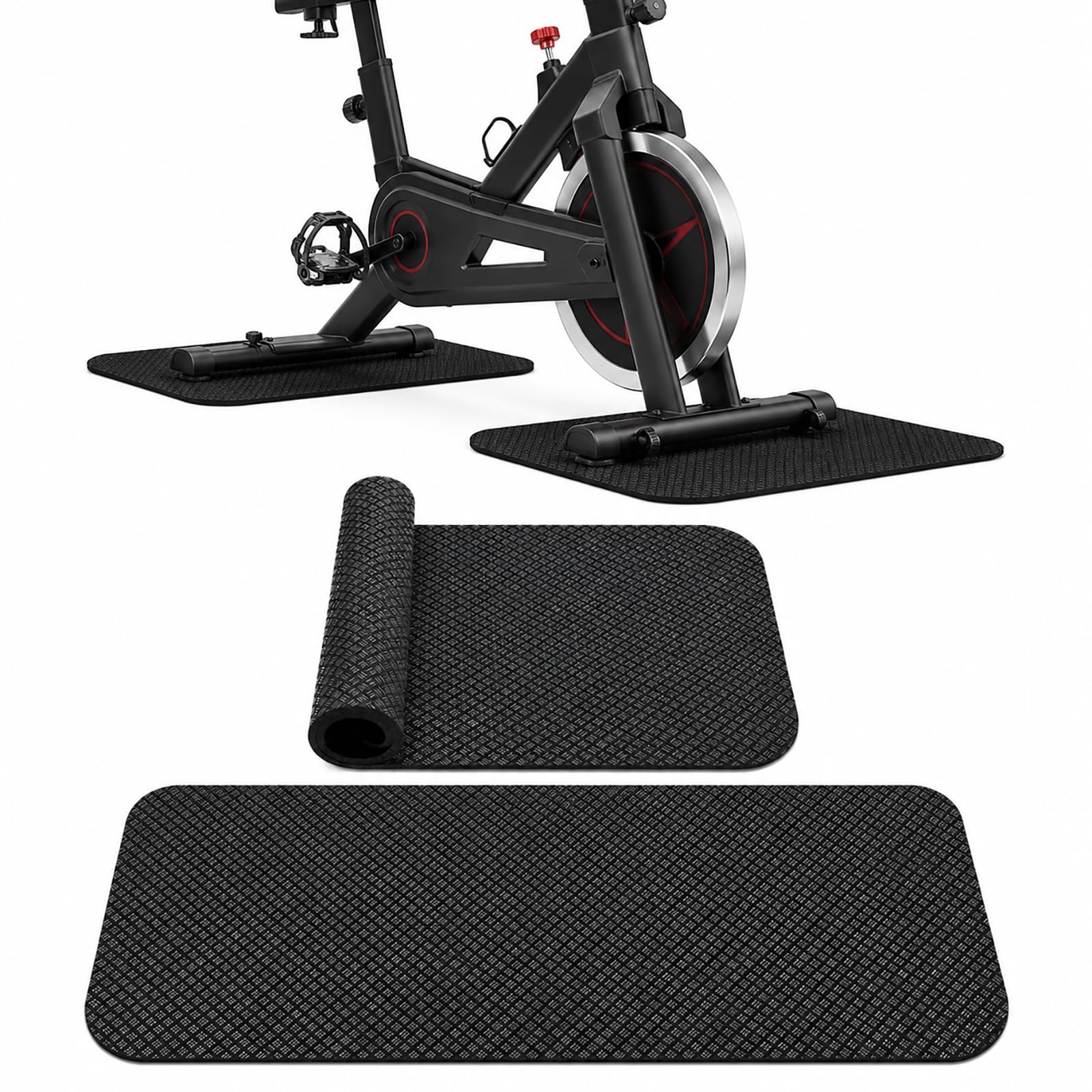 2Pcs Treadmill Mat, Anti Vibration Turbo Trainer Mat Gym Mats for Home Non-Slip Double-Sided Silicone Exercise Mats Thick, Stable Gym Floor Mats for Bike Trainer Stationary Spin Bike