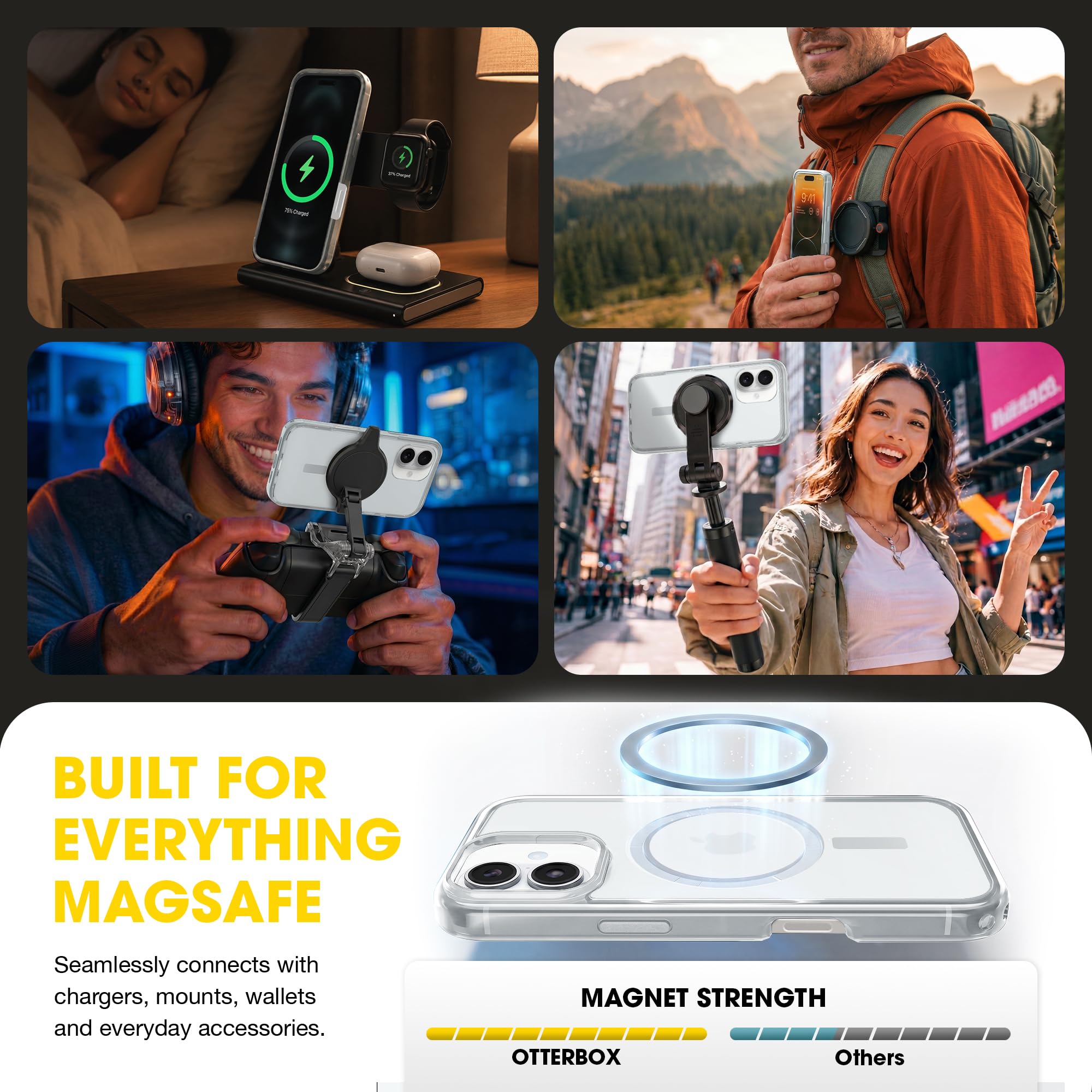 OtterBox Symmetry Clear Series - Custodia trasparente per iPhone 16 (solo), si aggancia a MagSafe, ultra sottile, bordi rialzati per proteggere fotocamera e schermo, confezione non al dettaglio