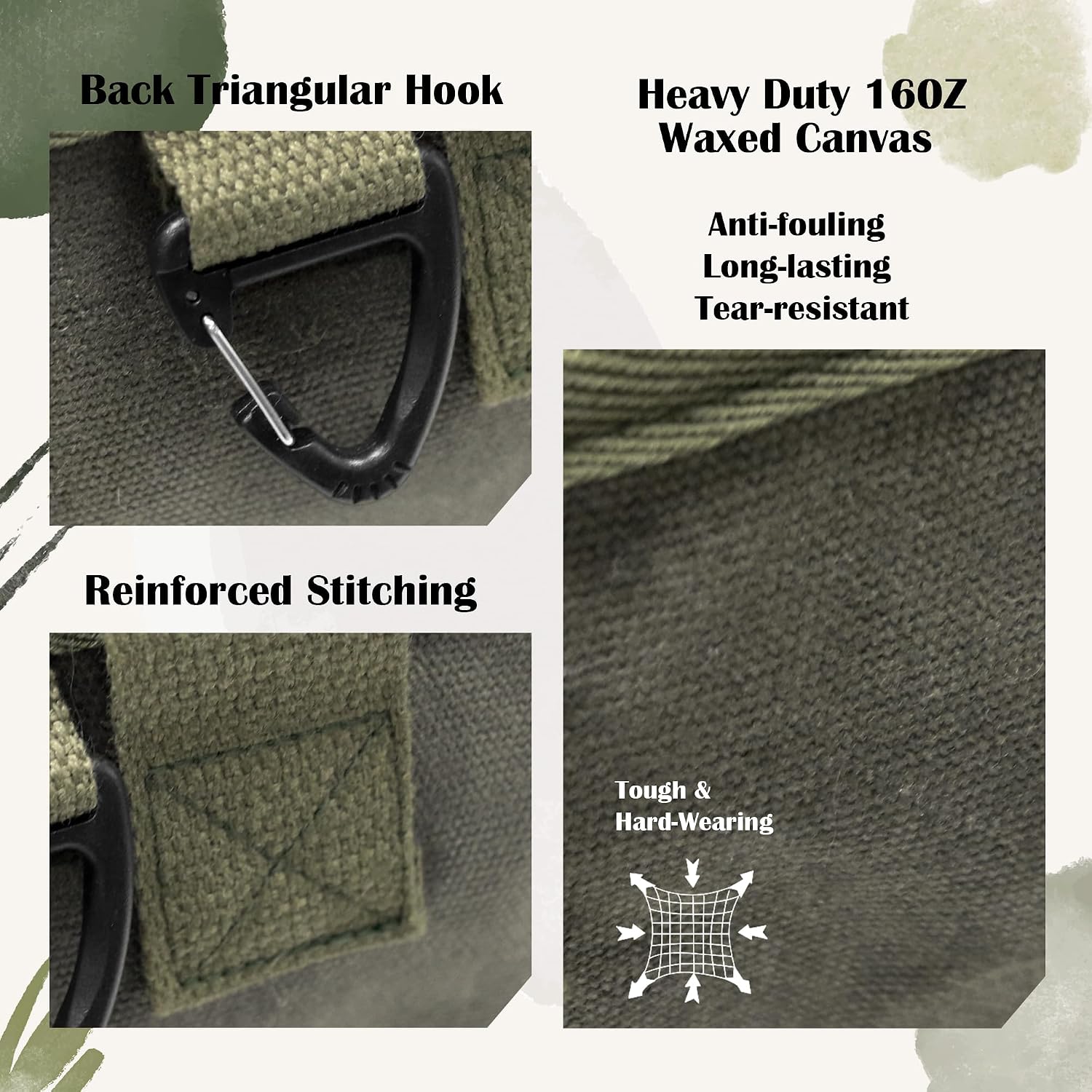 Waxed Canvas Utility Tote Bag, Large Capacity Multi-Pocket Garden Tool Bag, Heavy Duty Waterproof Work Tote for Camping, Gardening, Organizer Storage Bag for Men Women, Army Green