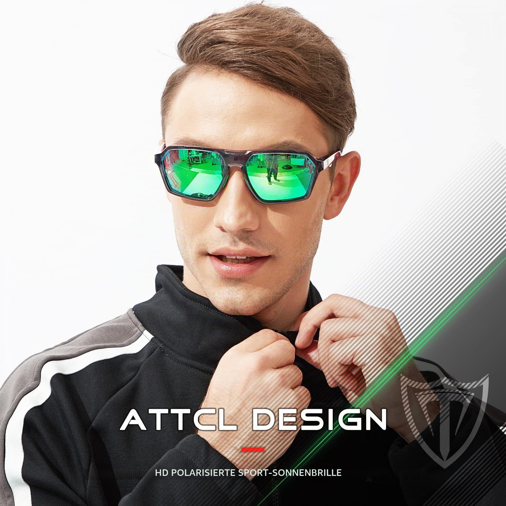 ATTCL Polarisierte Sonnenbrille Herren Sportbrille mit UV-Schutz Hexagonal TR90 Rahmen