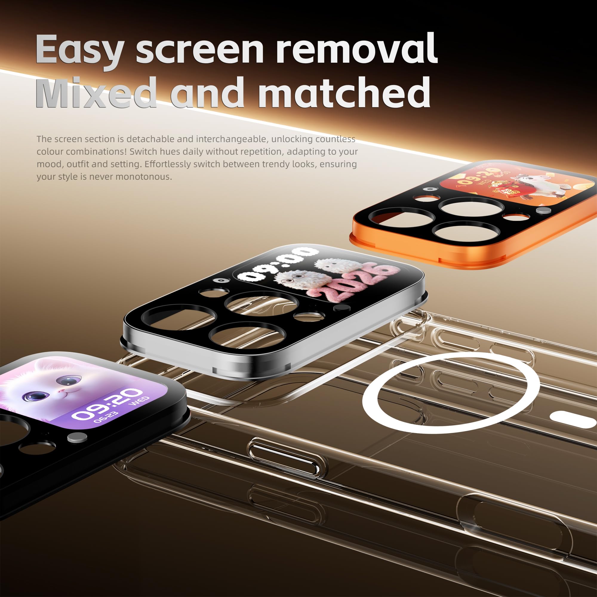 mart Screen Phone Case per iPhone 16 Pro Max, display HD da 1,85 pollici, anteprima dal vivo, ID chiamante, commenti proiettili, registrazione con un tocco, ricarica magnetica, custodia