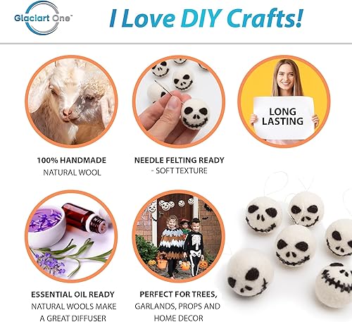 Miniatura 2 de GLACIART ONE Adornos de esqueleto de fieltro de lana, paquete de 6, decoración de manualidades para fiestas, decoración de terror para fiesta de
