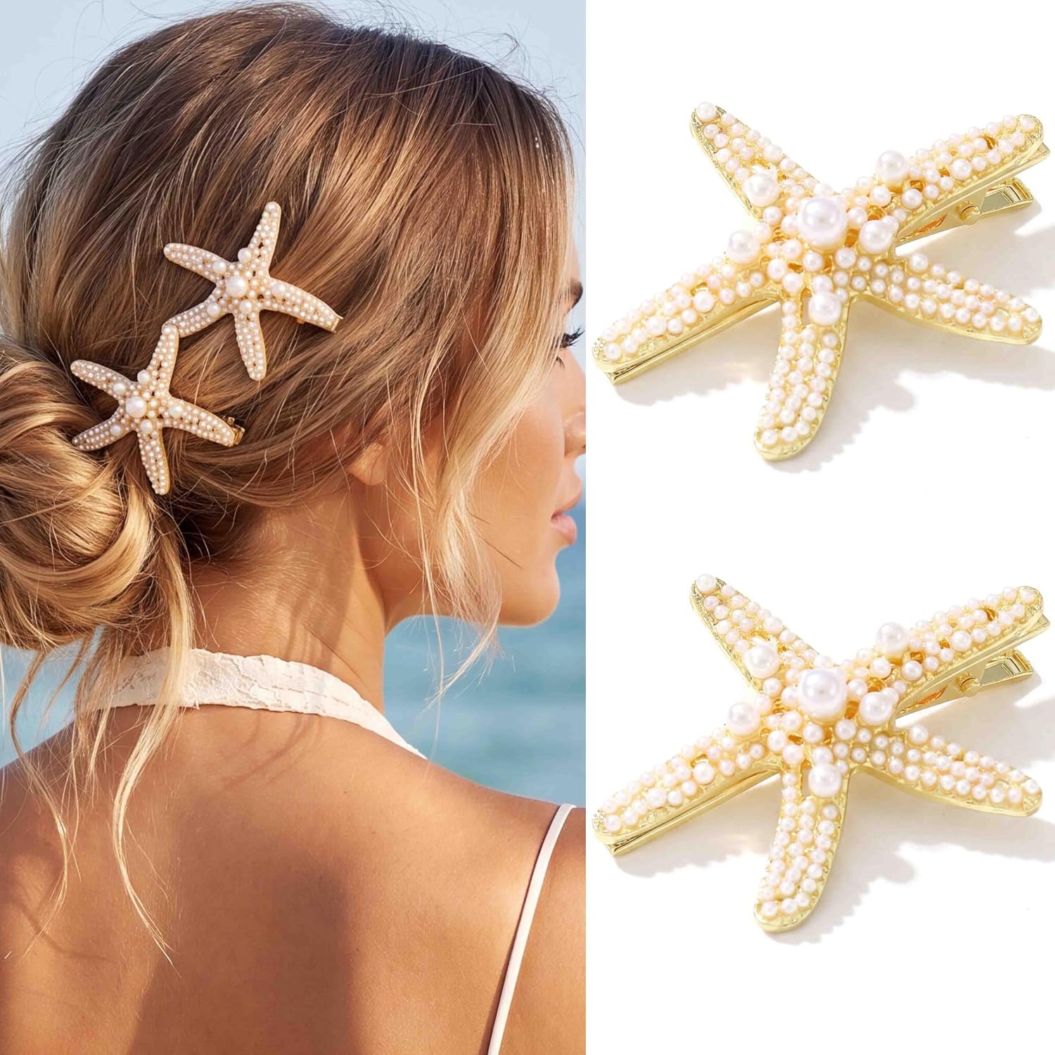 BARTOSI Starfish Hair Clips Gold Mermaid Hair Clip Hair Accessories Women