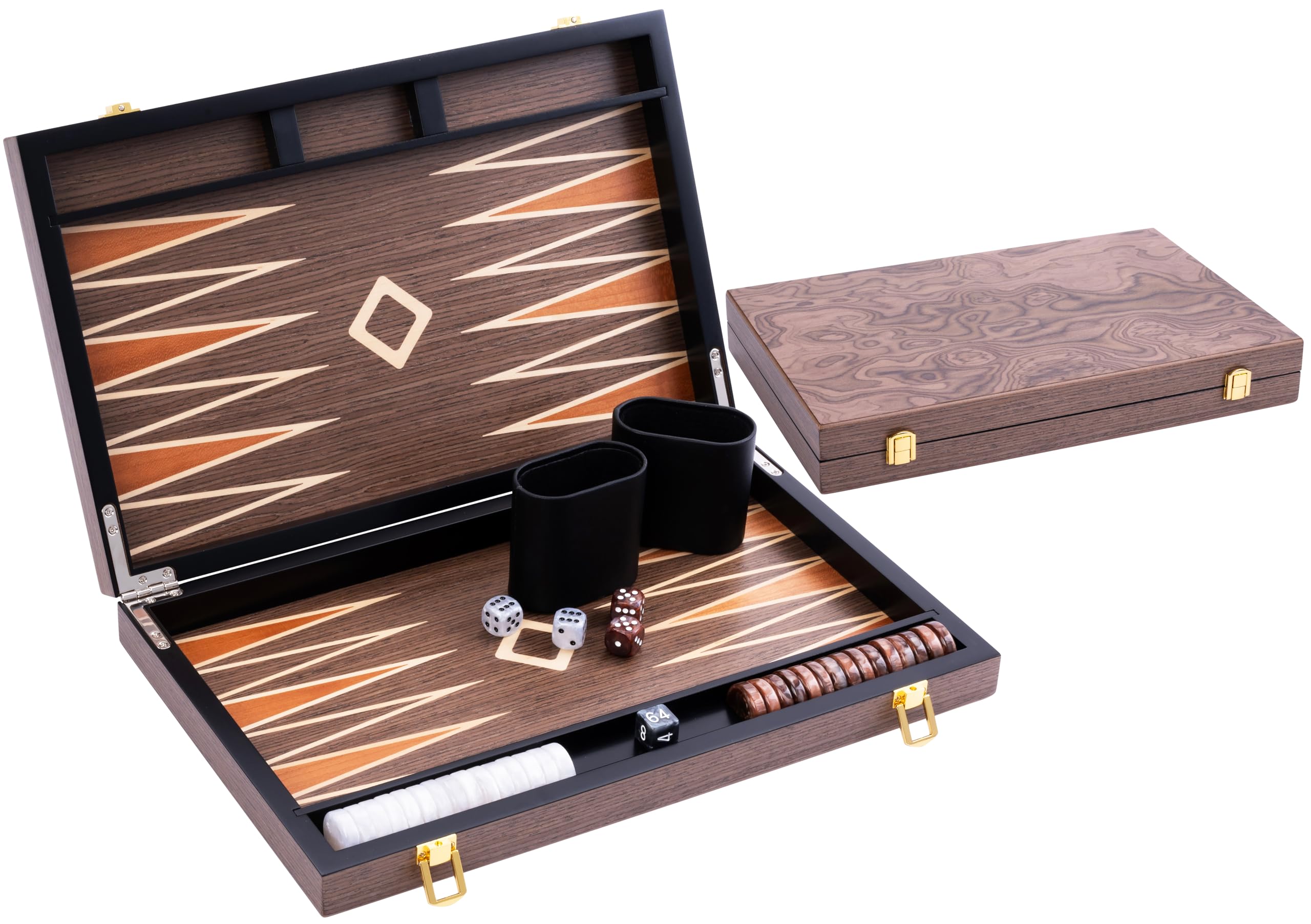 Engelhart - 250546 - Backgammon Deluxe 15 Pollici – Impiallacciatura In Radica Di Noce Verniciata – Gioco Da Tavolo Di Lusso-image