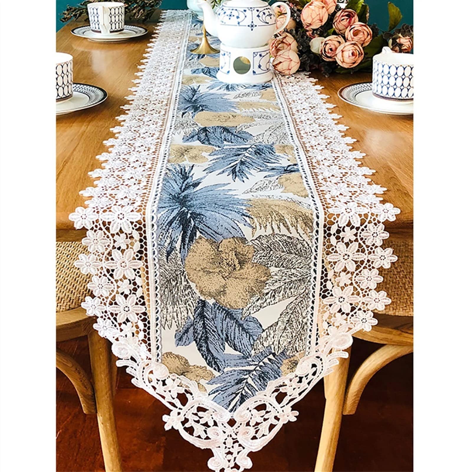 Amazon｜複数のサイズの手作りテーブルランナー 刺繍入り花のテーブル