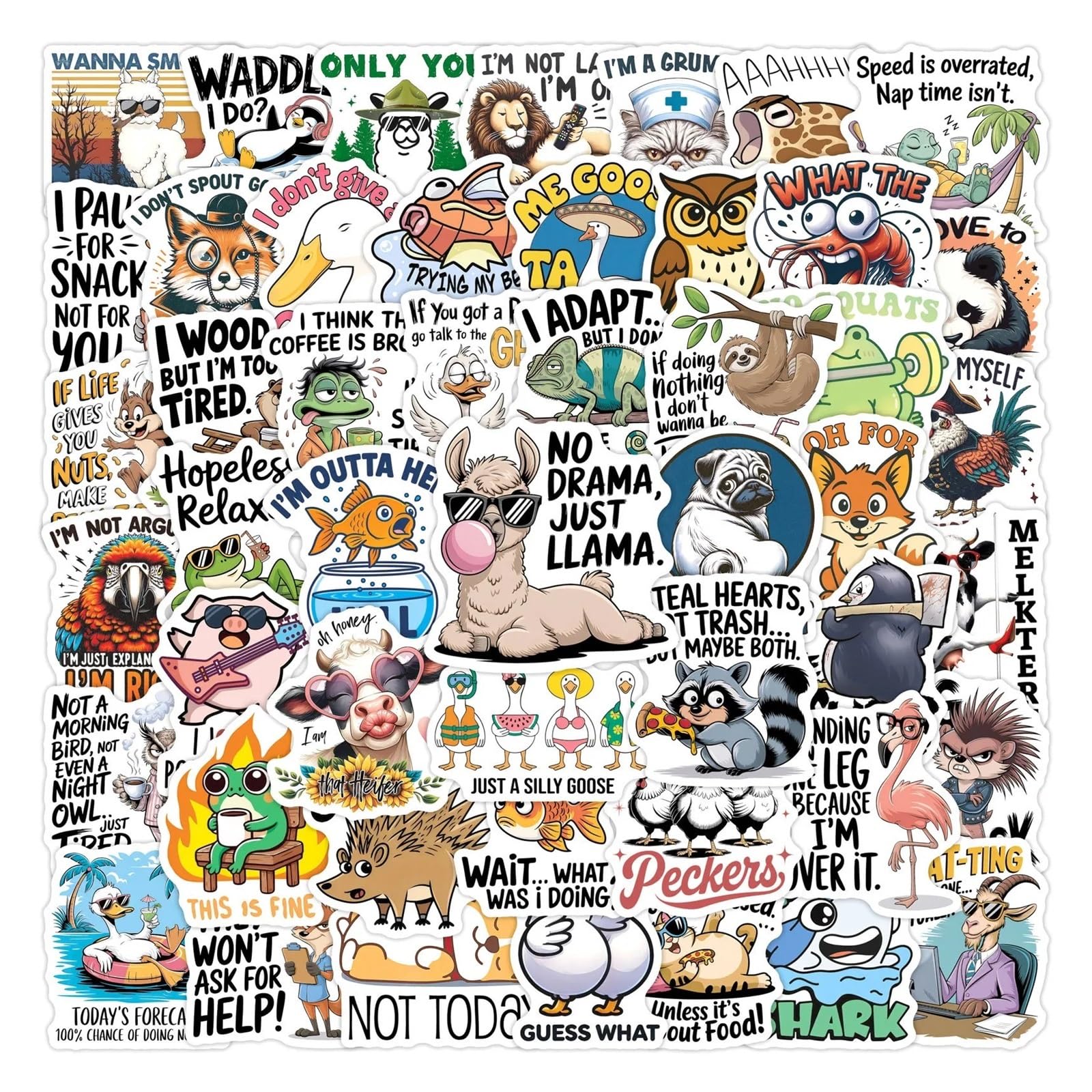 50pcs Cartoon Funny English Inspirational Quotes Animals Graffiti Stickers DIY Phone Guitar Laptop Notebook Suitcase Cup Sticker