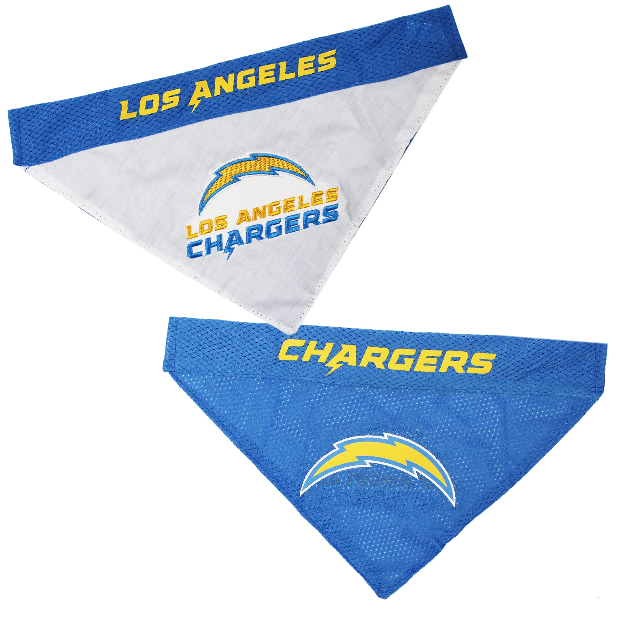 Pets First NFL DOG BANDANA - LOS ANGELES CHARGERS REVERSIBLE PET BANDANA. 2 Sided Sports Bandana with a PREMIUM Embroidery TEAM LOGO, Small/Medium. - 2 Sizes & 32 NFL Teams available