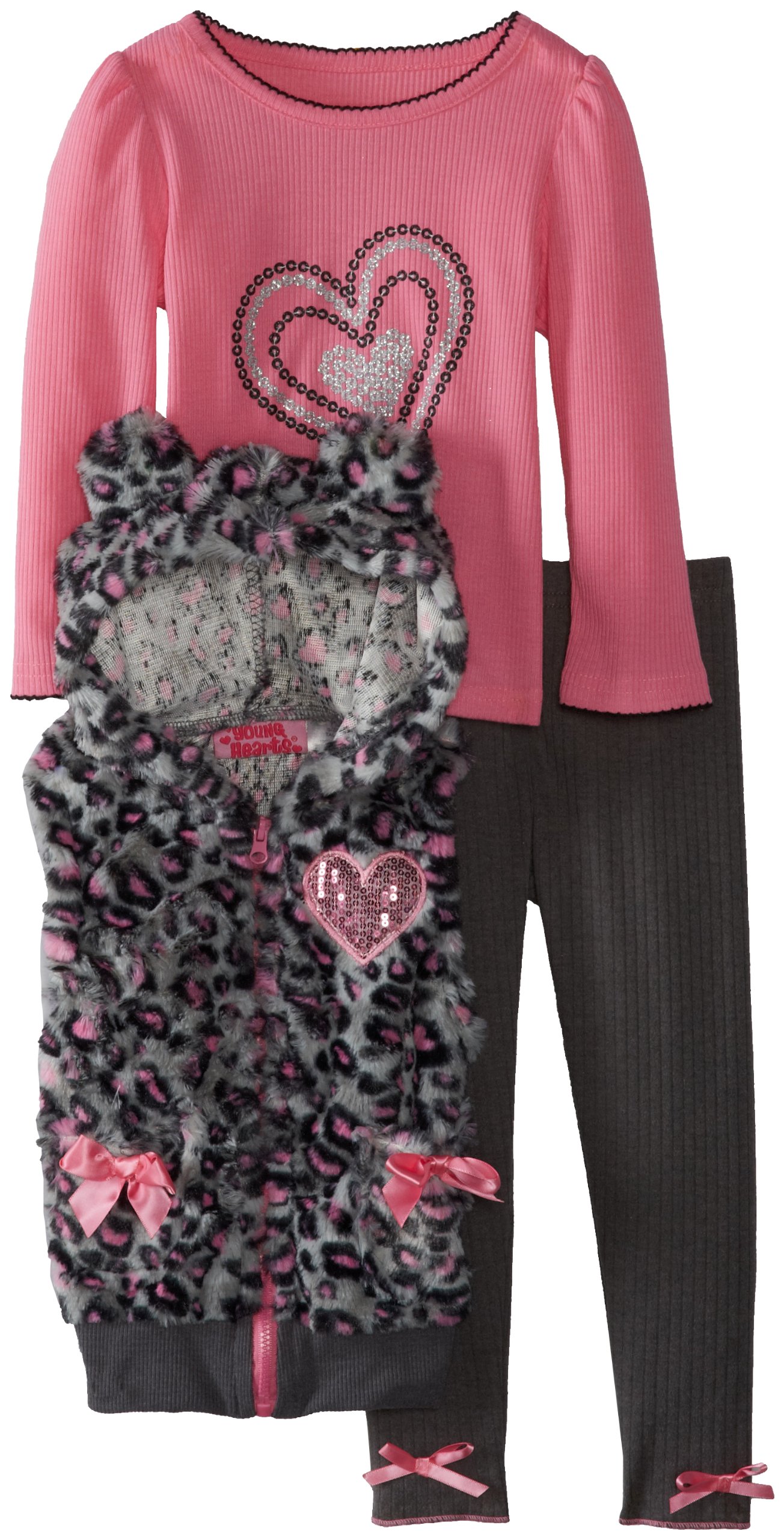 Young Hearts Little Girls' Three-Piece Print Vest Pant Set