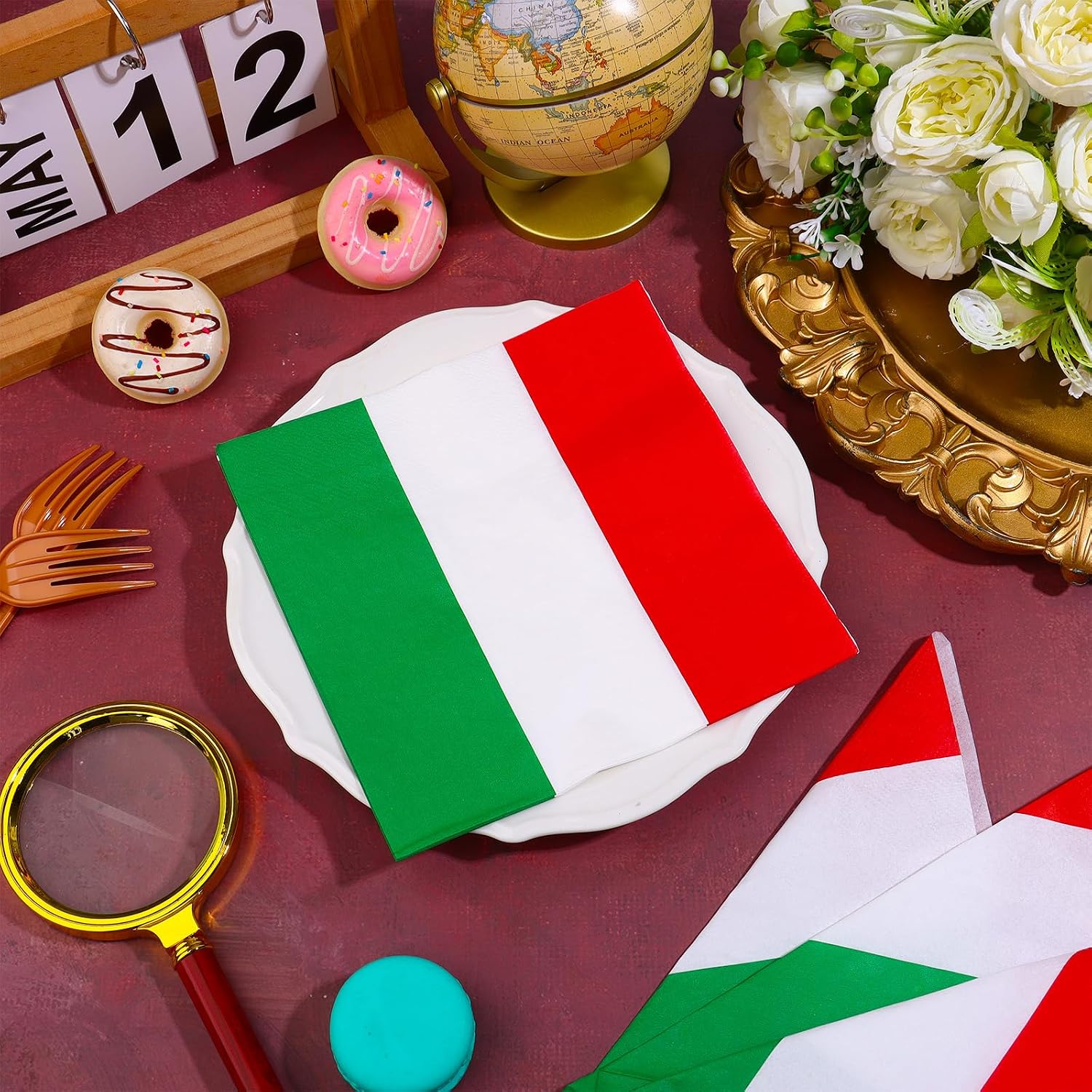 100 Pcs Italian Napkins Bulk Italy Flag Disposable Paper Tissues Italy Themed Tableware Red White Green Luncheon Cocktail Napkins Family Italian Party Decor 6.5 Inches