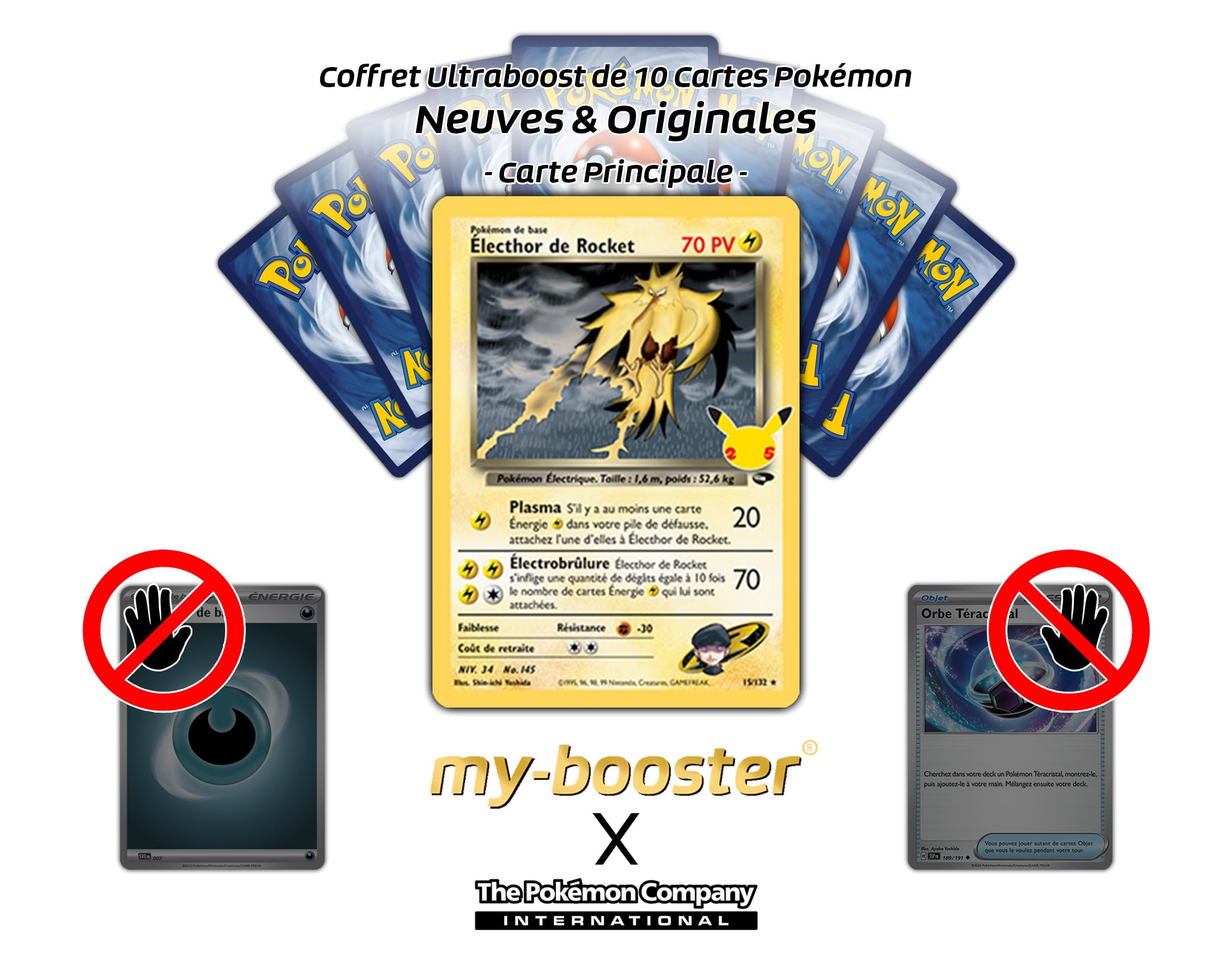 my-booster Électhor de Rocket (Rocket Zapdos) 15/132 Collezione Classica Holo X Épée et Bouclier - Célébrations - 25 ans - Box di 10 carte Pokémon Francese