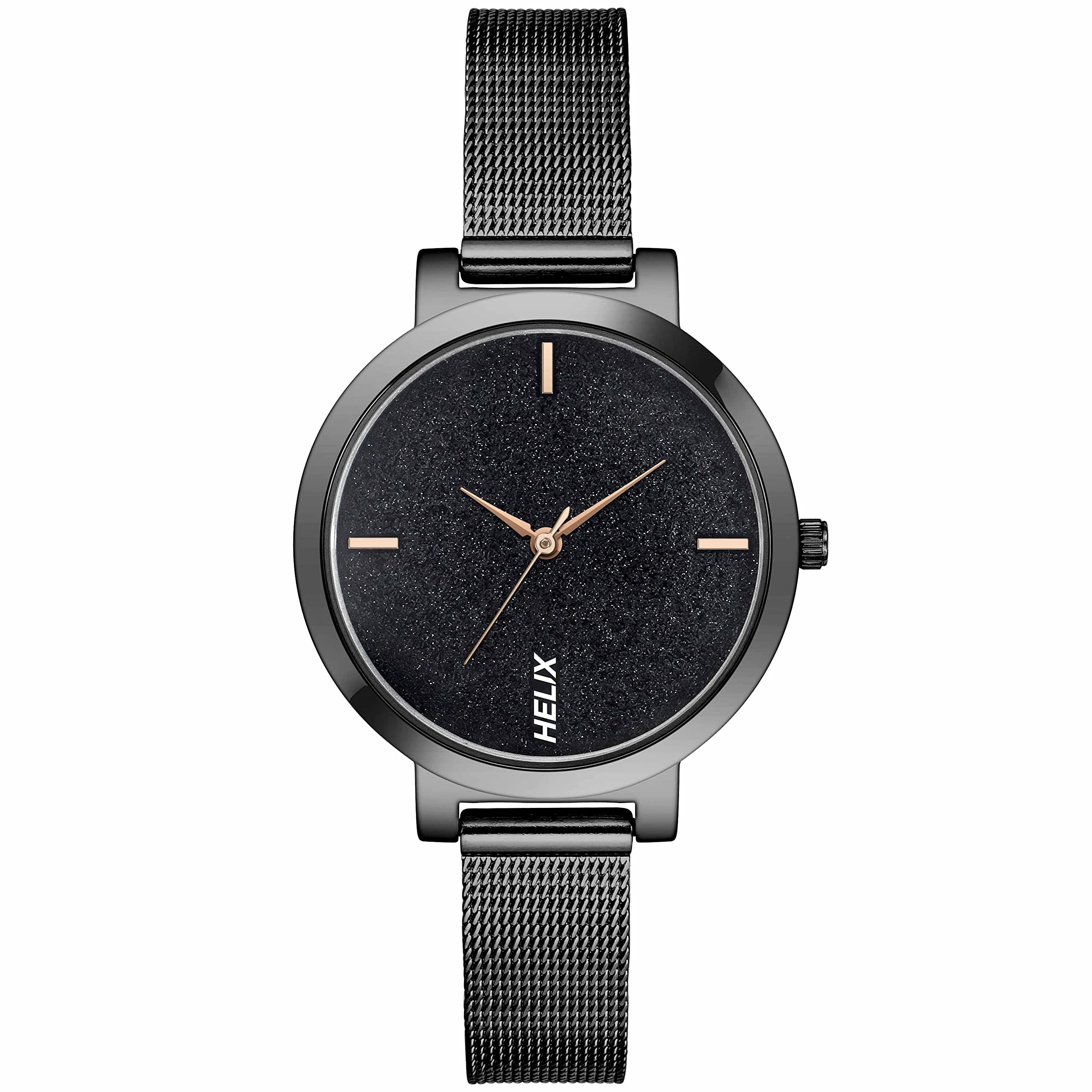 Helix by Timex Black Round Analog Watches for Women | Quartz Movement Stainless Steel Mesh Bracelet Ladies Watches | Upto 30 m Water Resistance with Foldover Clasp Closure | Gift for Women TW041HL22 (B0BQY734VC) Amazon Price History, Amazon Price Tracker