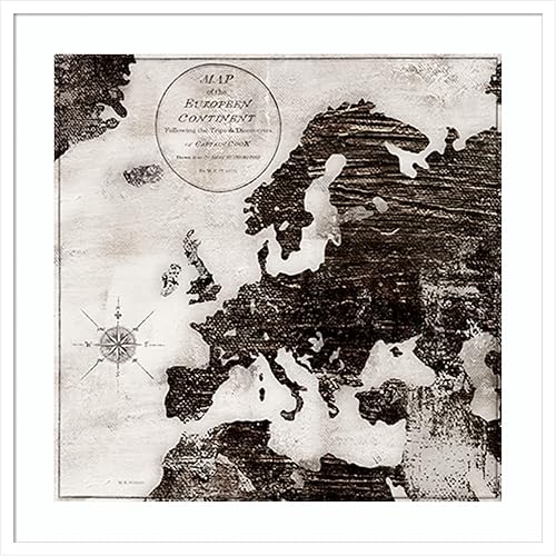 Miniatura 12 de Amanti Art Lienzo decorativo para pared, 33 x 33 pulgadas, mapa del mundo en blanco y negro III-Europa, por Marie Elaine Cusson, arte de pared de