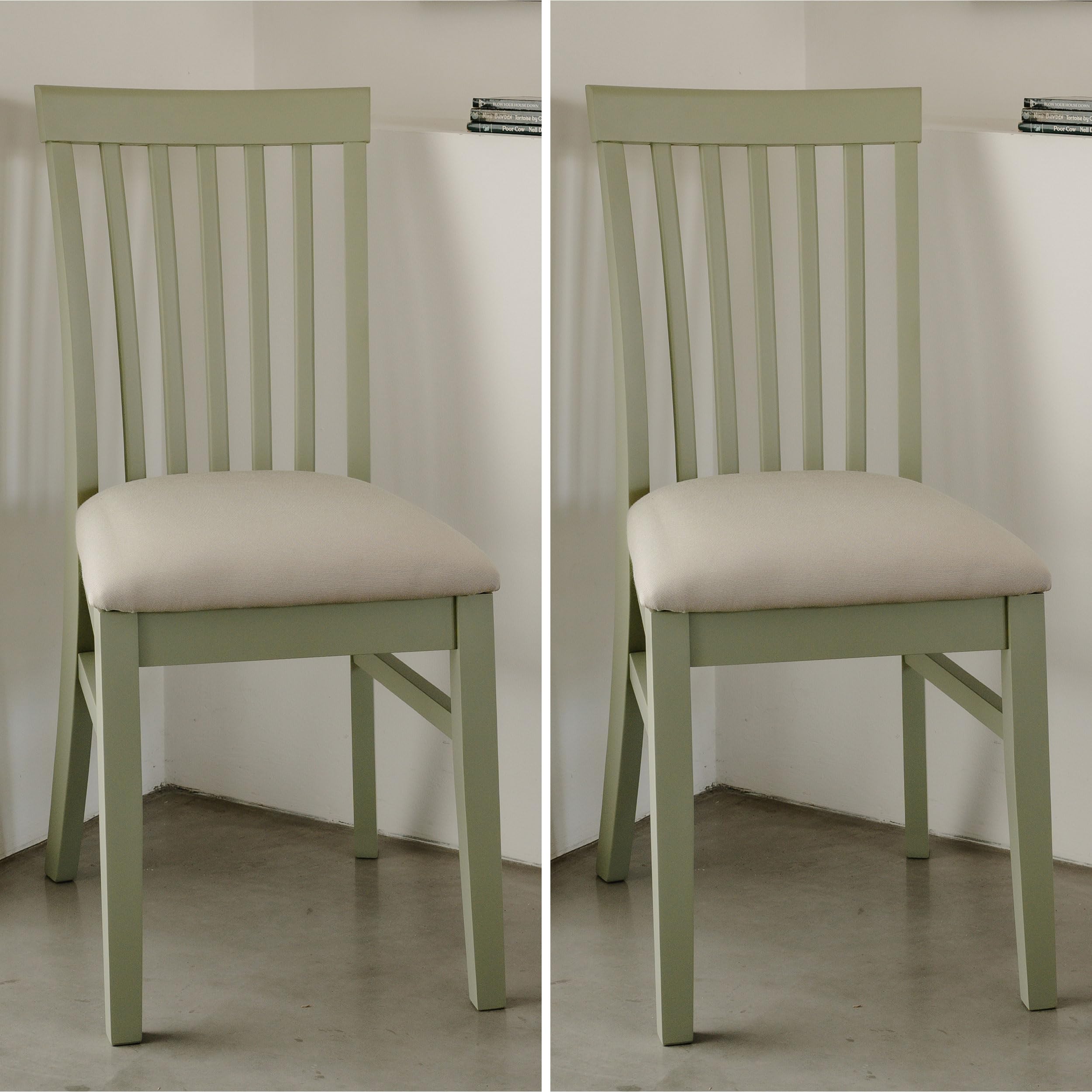 Statement Furniture Florence Wooden Dining Chairs, Set of 2, Sage Green, Upholstered Seat, High Back, W45cm, H94cm, D53cm, Seat Height 45cm