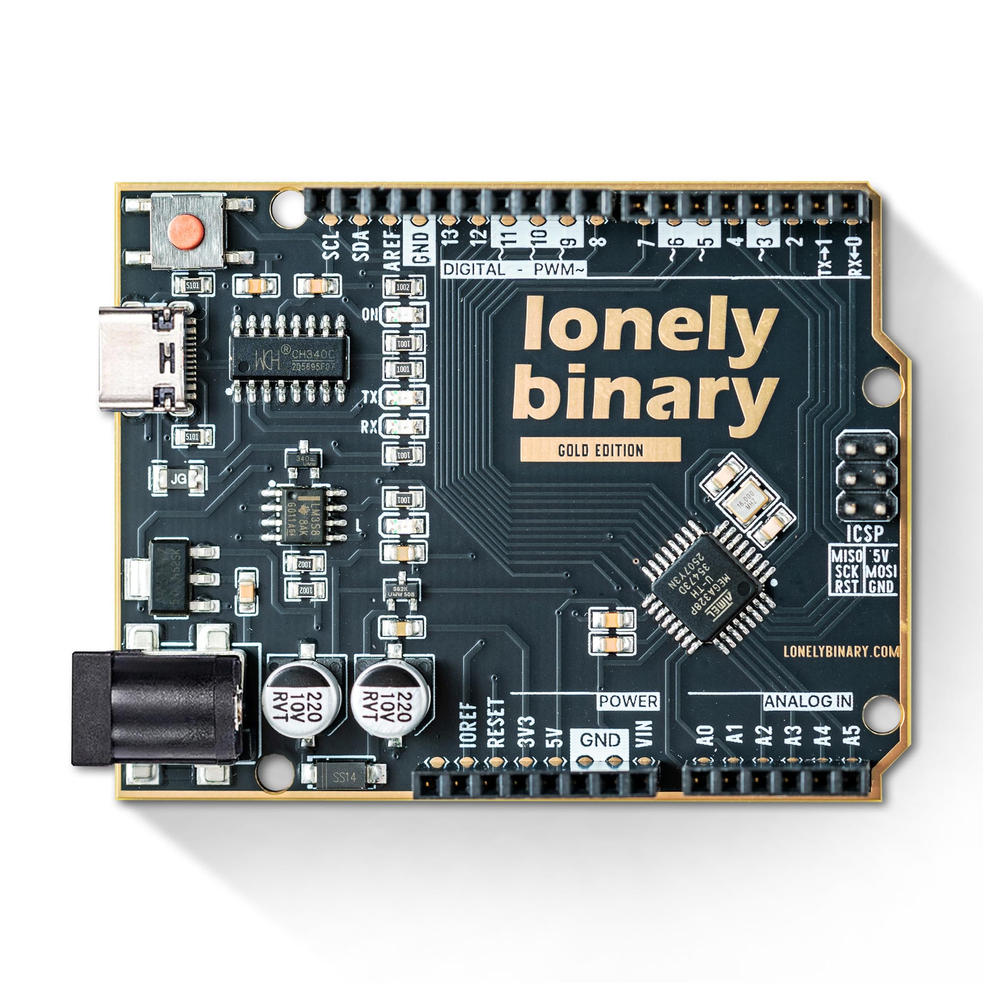Lonely Binary UNO R3 Gold Edition - ATmega328P, ATMEGA16U2, scheda di sviluppo senza piombo con USB Type-C | Compatibile con Arduino IDE