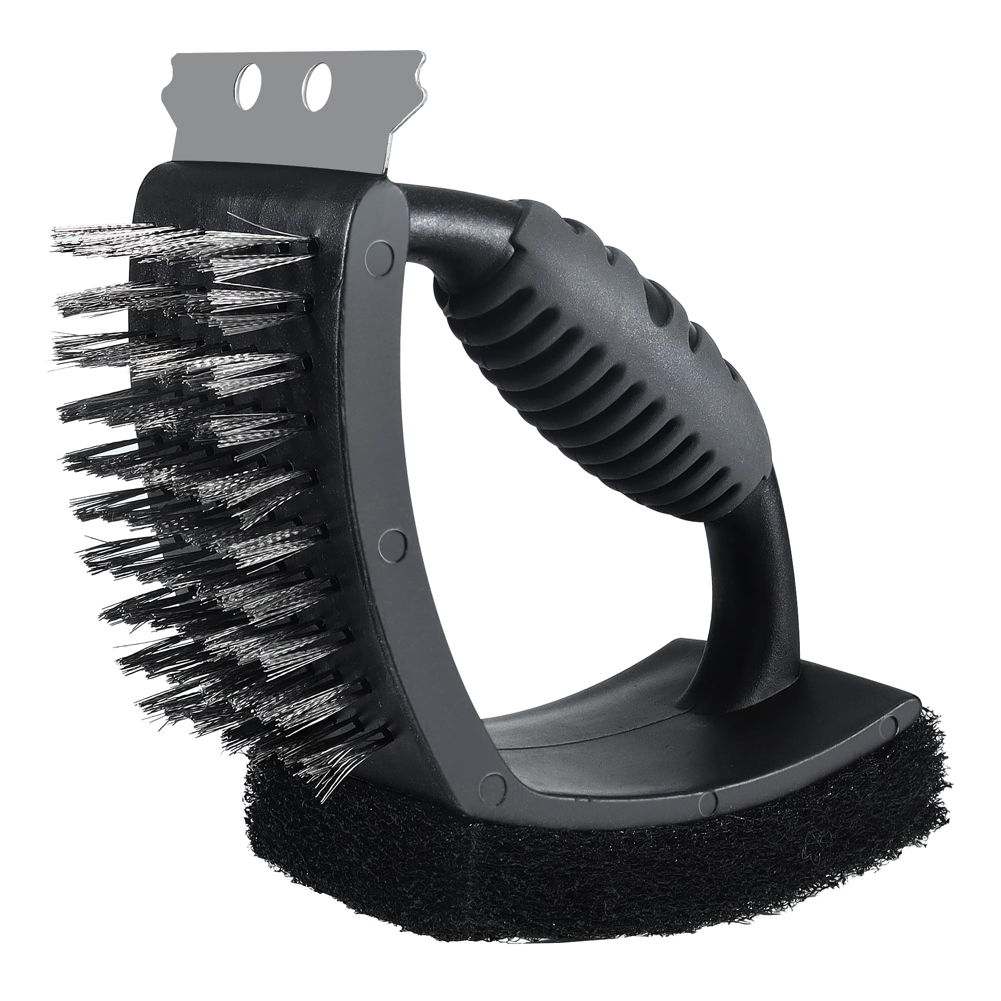 BBQ Grill Brush Barbecue 3 In 1 Barbecue Cleaner Tools Steel Scraper Scouring Pad Copper Wire Brush Heavy Duty Grill Cleaning Kit with Heat Insulation Handle