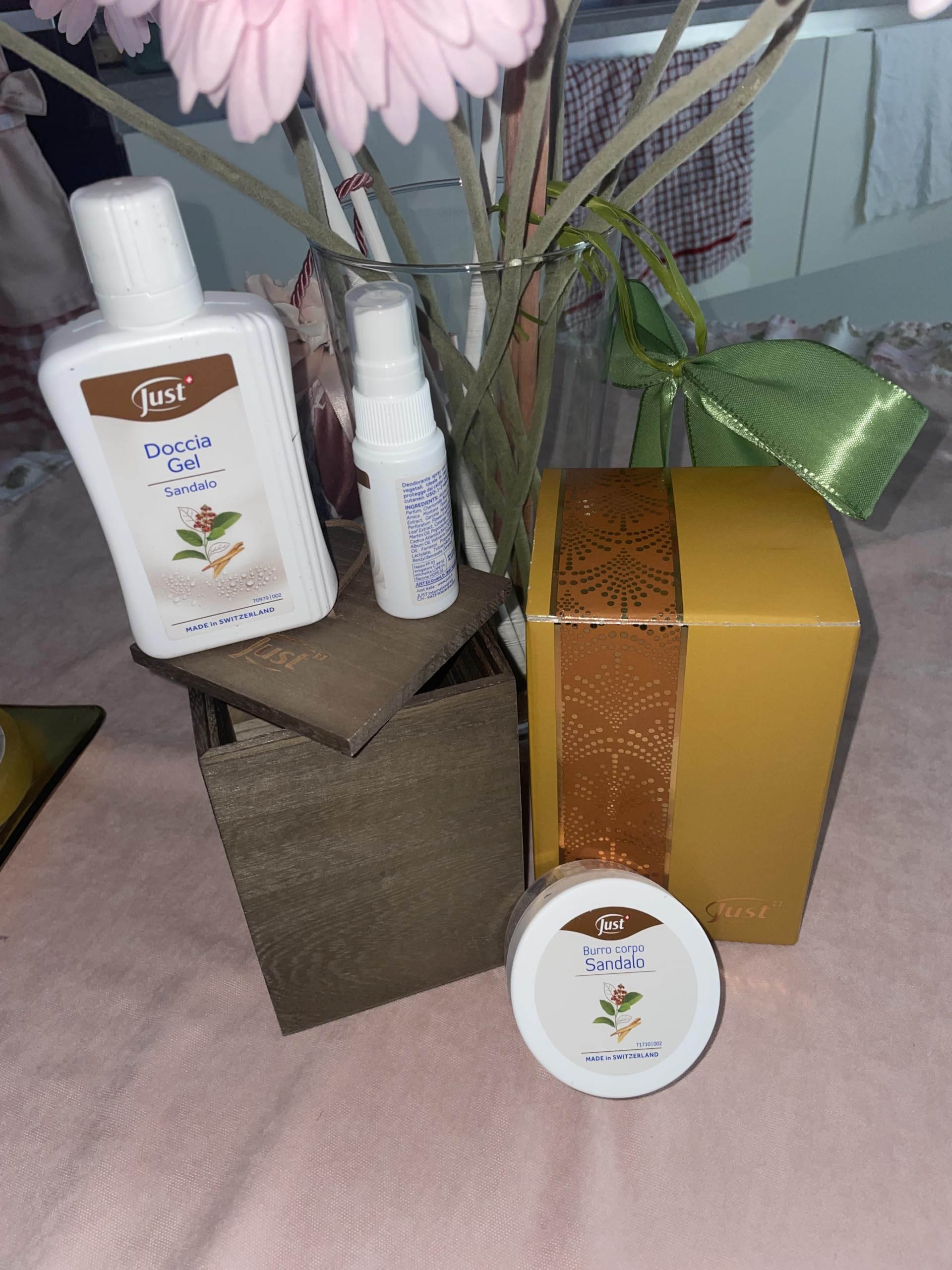 Just Duschgel Sandelholz, Geschenk-Set mit grünem Band und goldener Verpackung, Körperpflegeprodukte