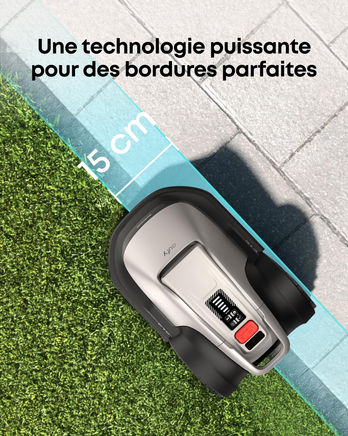 eufy E15 Robot Tondeuse sans Fil périphérique ni RTK, sans problème de Signal, Configuration 5 Min, cartographie Mains Libres, 800 m2, contournement Obstacles, Bordures, Navigation Intelligente